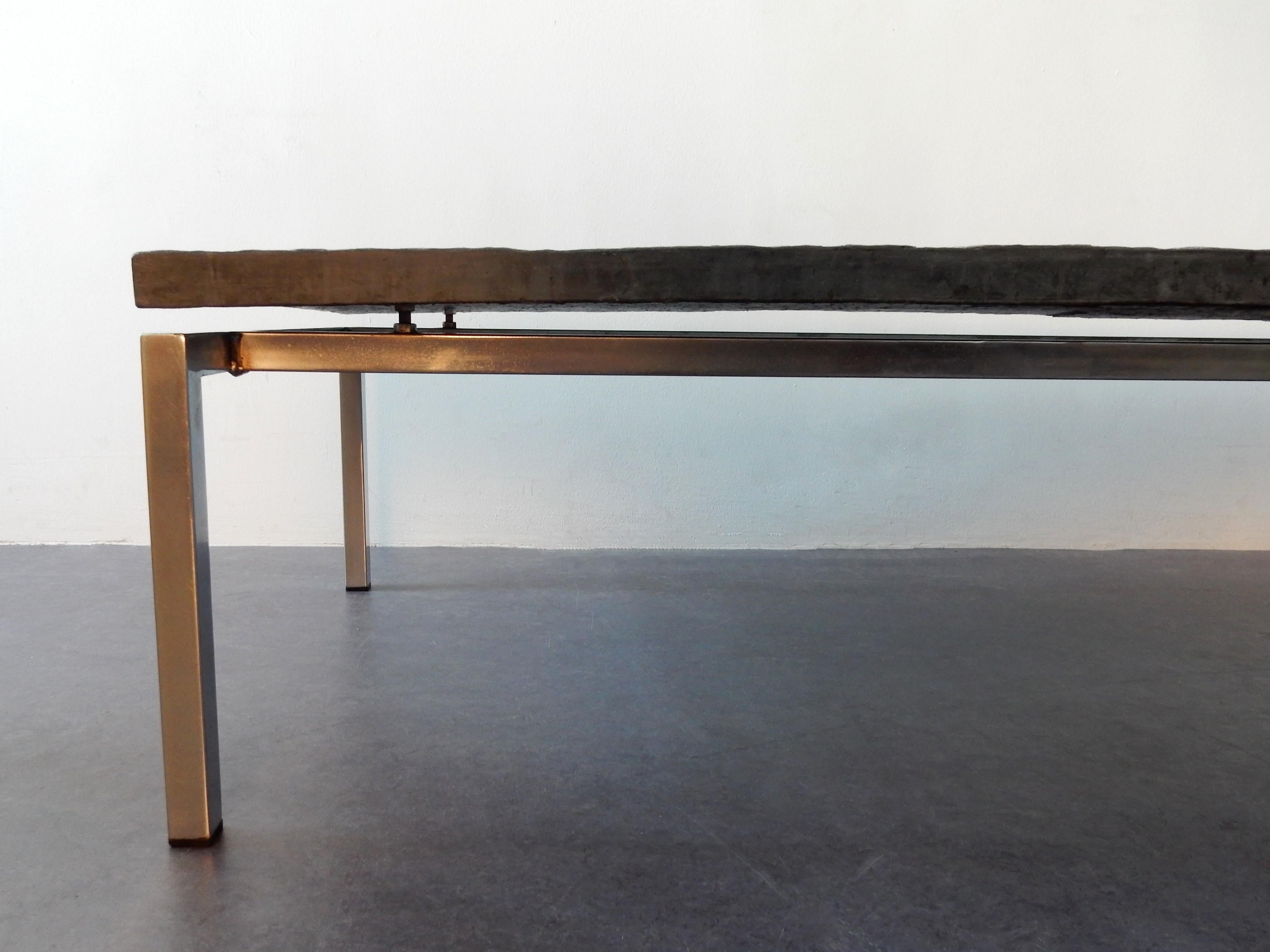 Mid-20th Century Midcentury Rectangle Coffee Table with Heavy Slate Top, 1960s