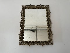 Mid-century Rectangle Floral Design Brass Frame Mirror, 1950s, Germany