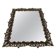 Mid-century Rectangle Floral Design Brass Frame Mirror, 1950s, Germany