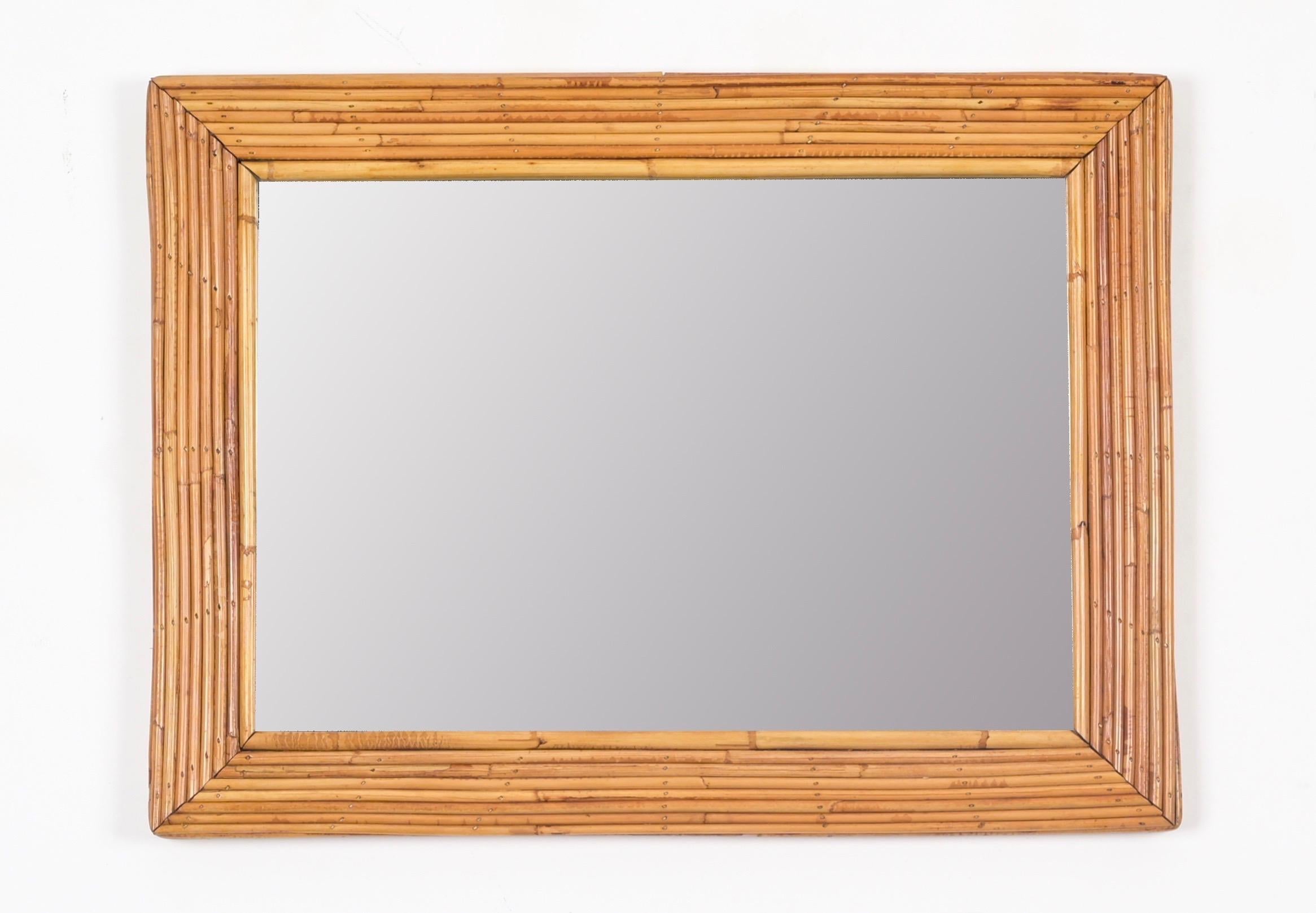 Mid-Century Rectangular Bamboo and Rattan Mirror by Vivai del Sud, Italy 1960s For Sale 4