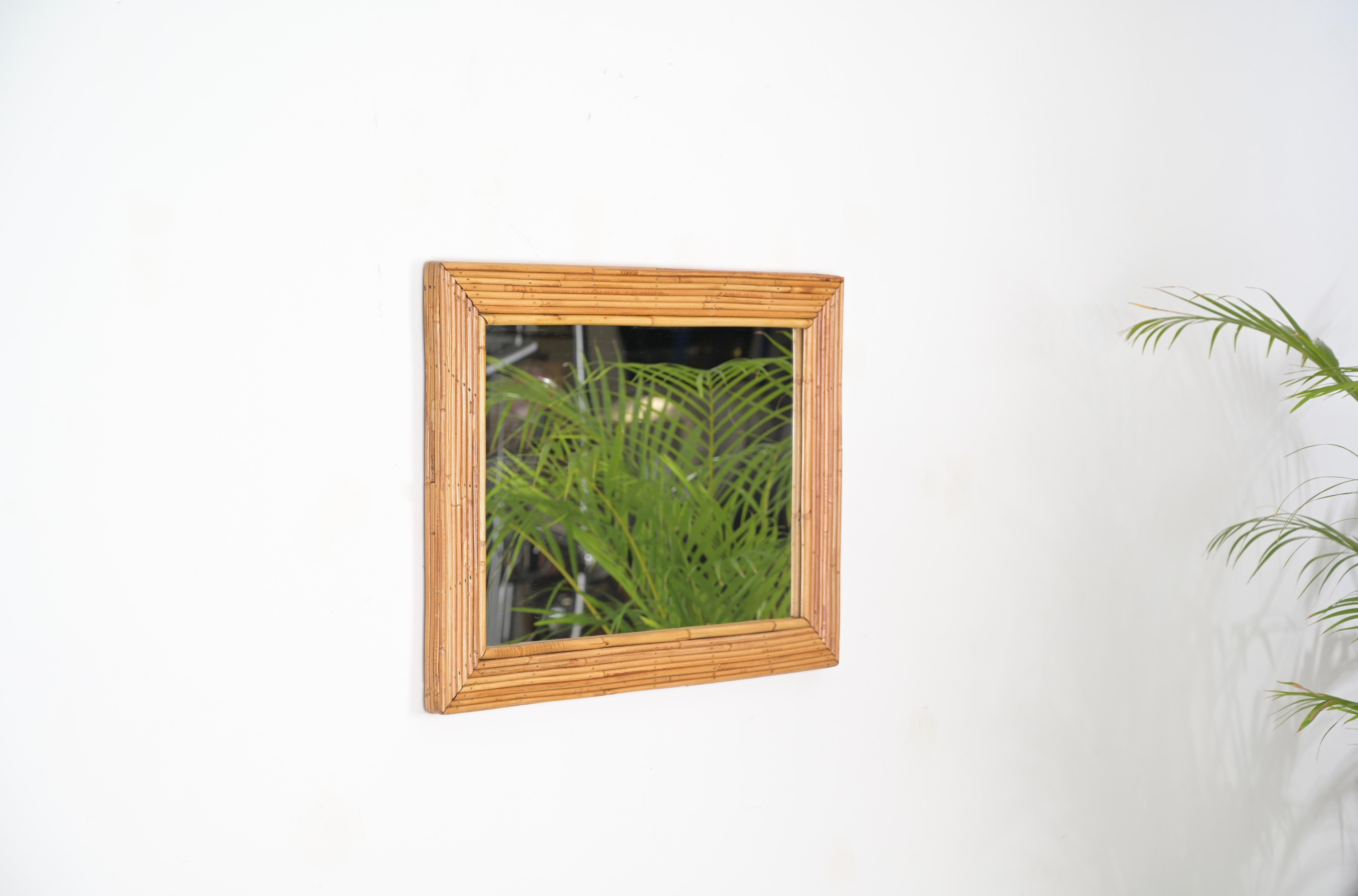 Rechteckiger Spiegel aus Bambus und Rattan, Mitte des Jahrhunderts, Vivai del Sud, Italien 1960er (Moderne der Mitte des Jahrhunderts) im Angebot