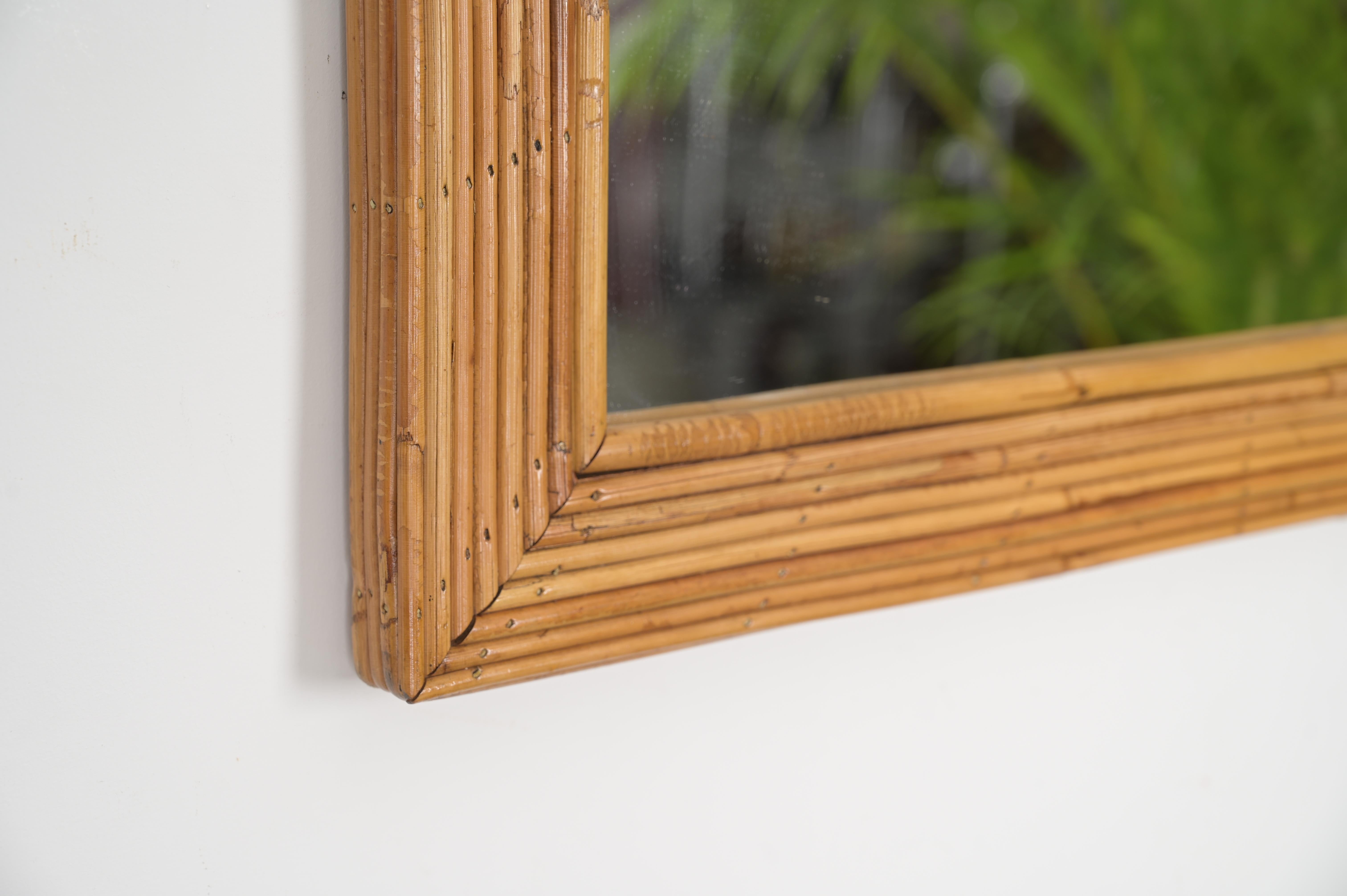Italian Mid-Century Rectangular Bamboo and Rattan Mirror by Vivai del Sud, Italy 1960s For Sale