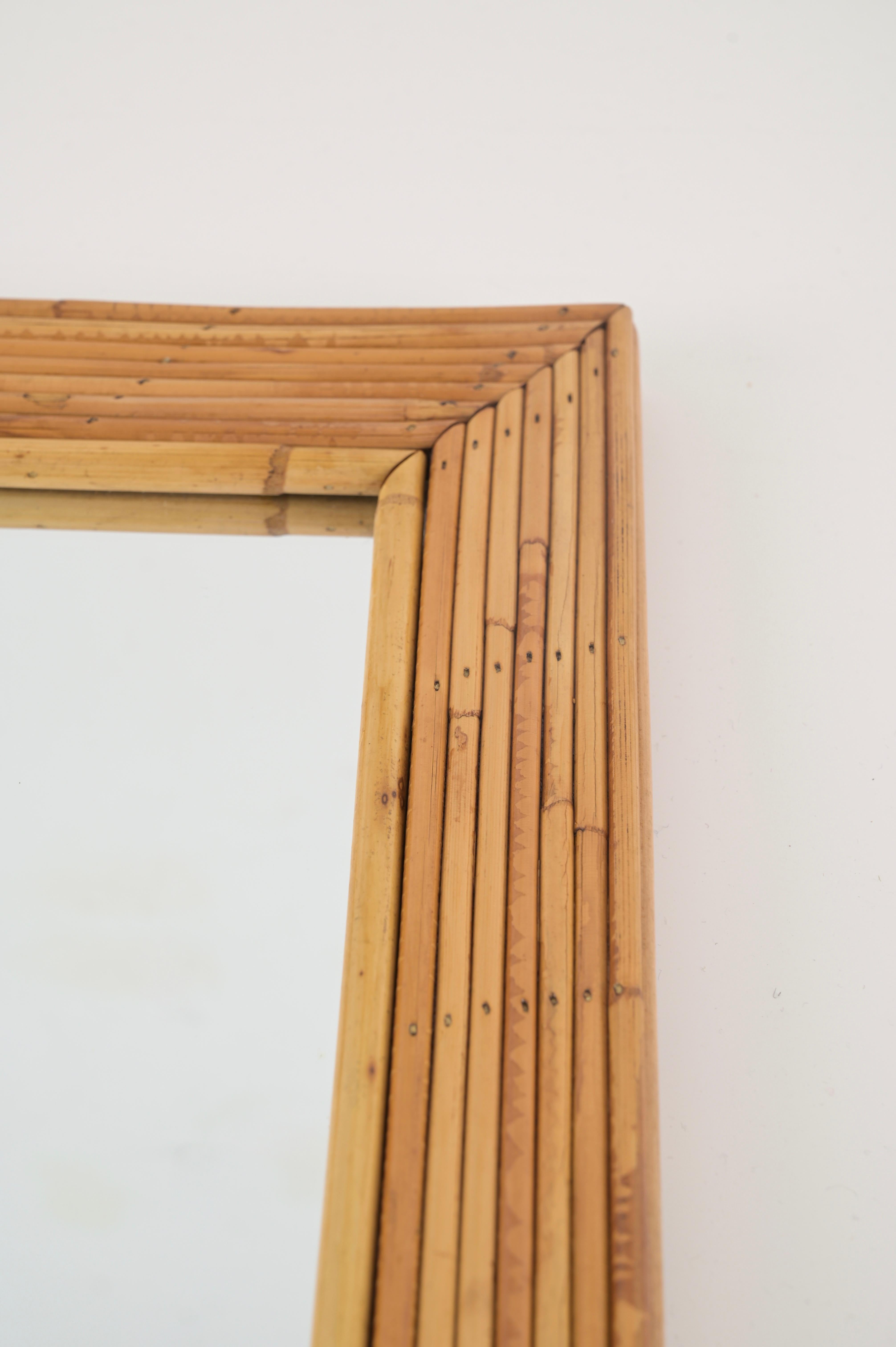 Mid-Century Rectangular Bamboo and Rattan Mirror by Vivai del Sud, Italy 1960s For Sale 1