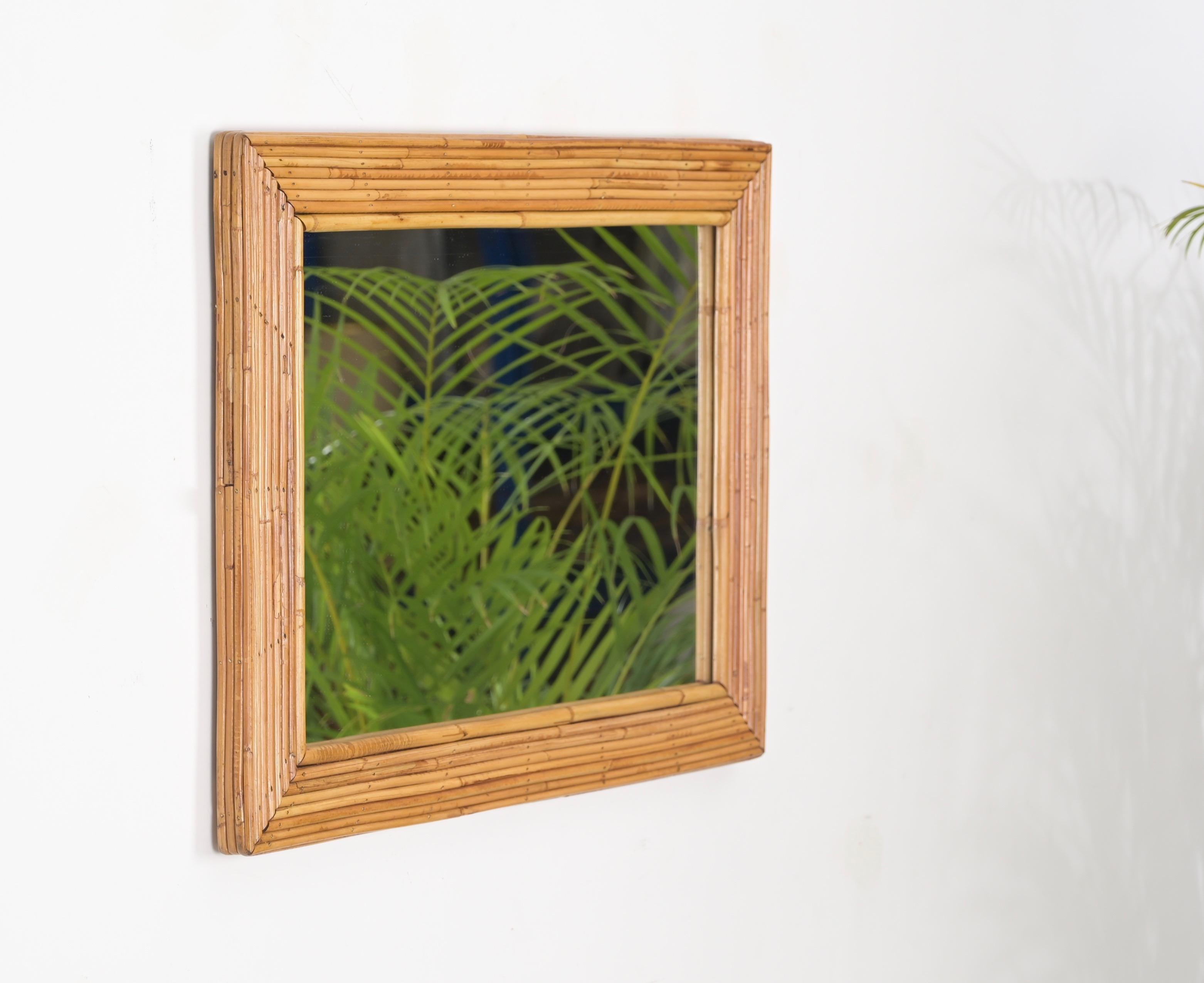Mid-Century Rectangular Bamboo and Rattan Mirror by Vivai del Sud, Italy 1960s For Sale 2