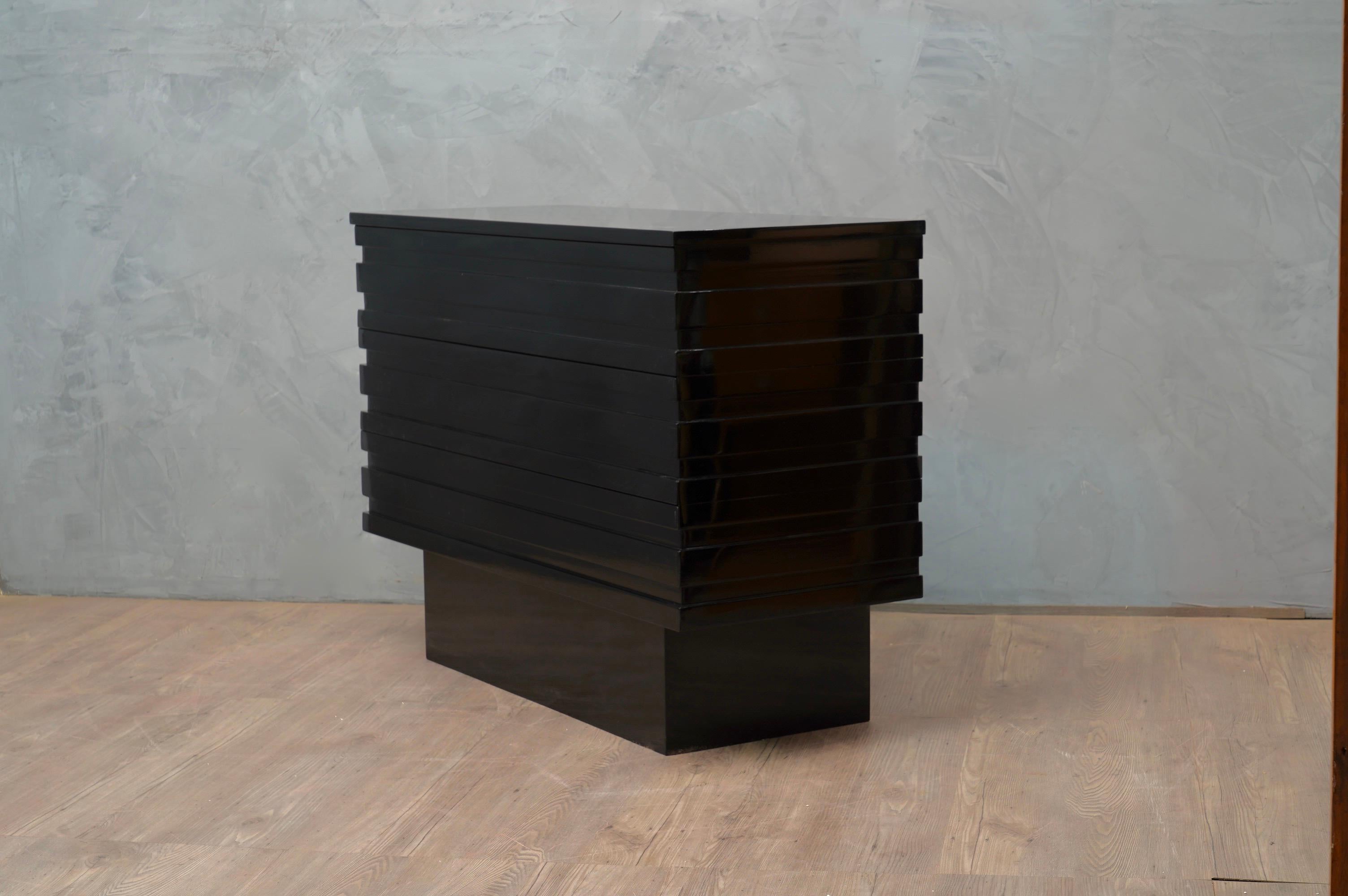 Mid-Century Modern Mid Century Rectangular Black Wood Chest of Drawers, 1960