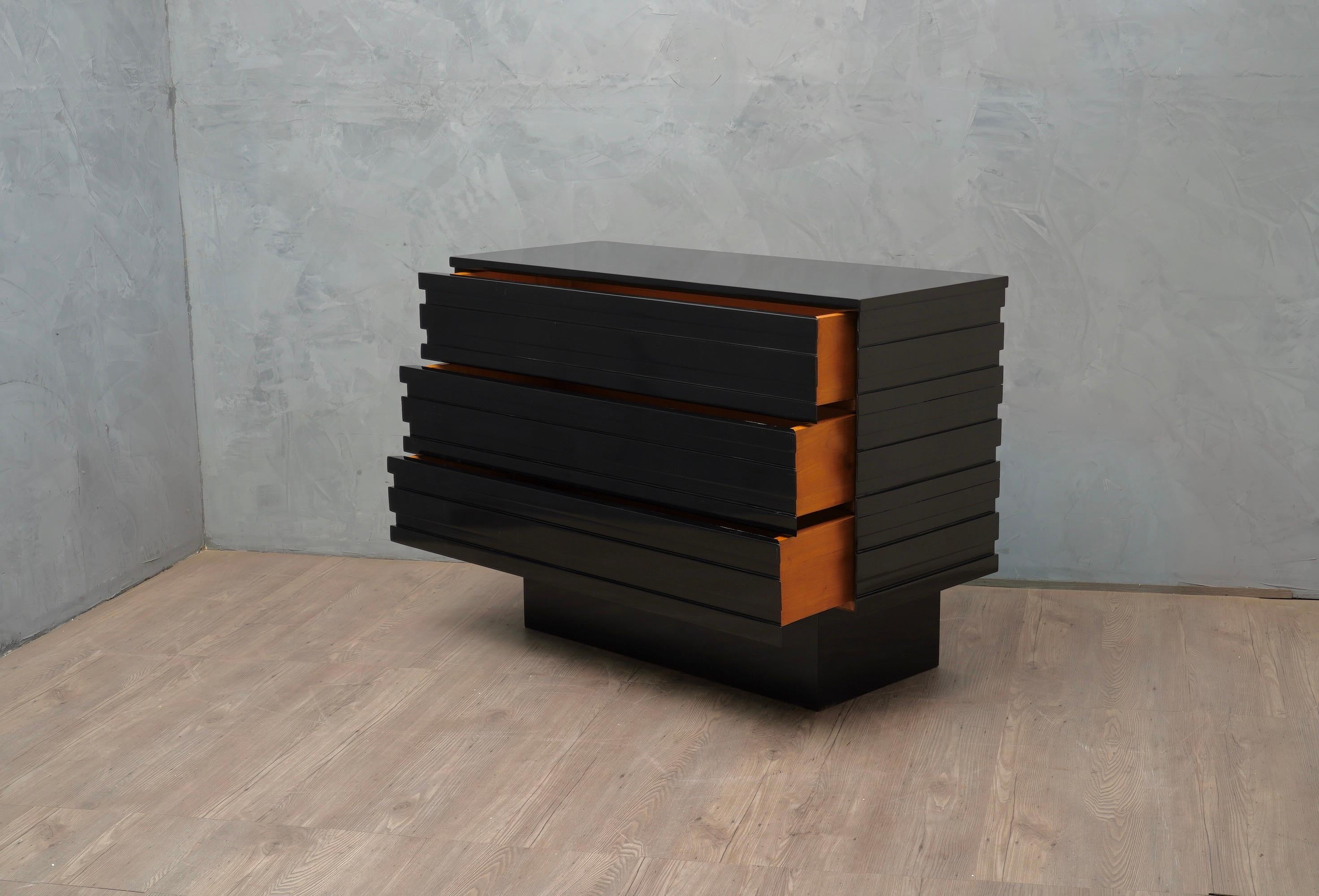 Italian Mid Century Rectangular Black Wood Chest of Drawers, 1960