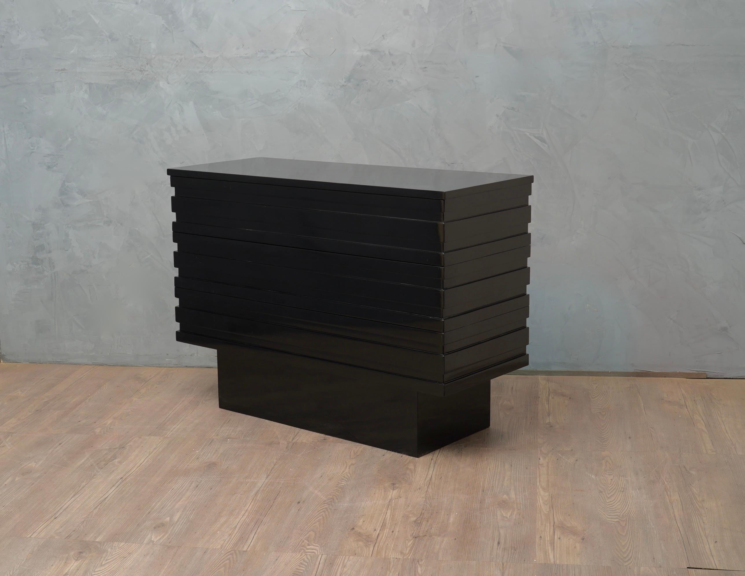 Mid-20th Century Mid Century Rectangular Black Wood Chest of Drawers, 1960