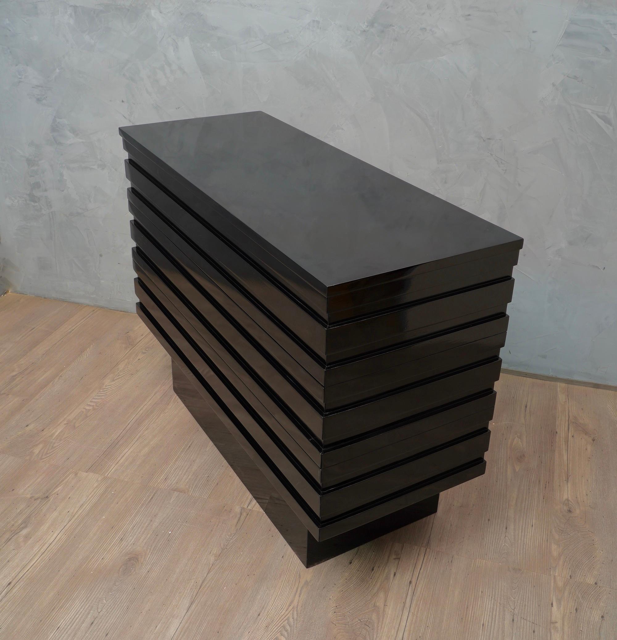 Beech Mid Century Rectangular Black Wood Chest of Drawers, 1960