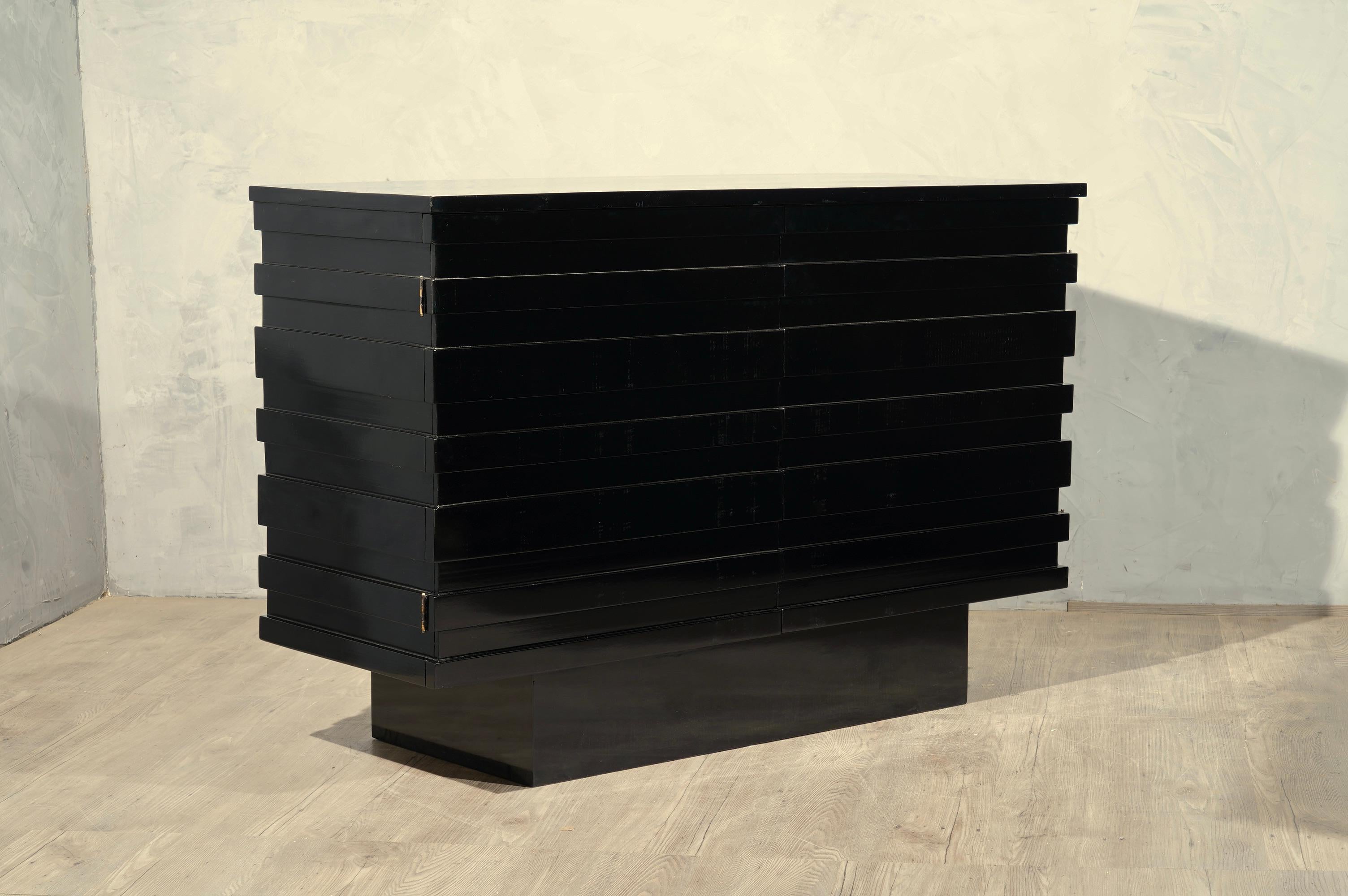 Italian Mid Century Rectangular Black Wood Sideboard, 1960