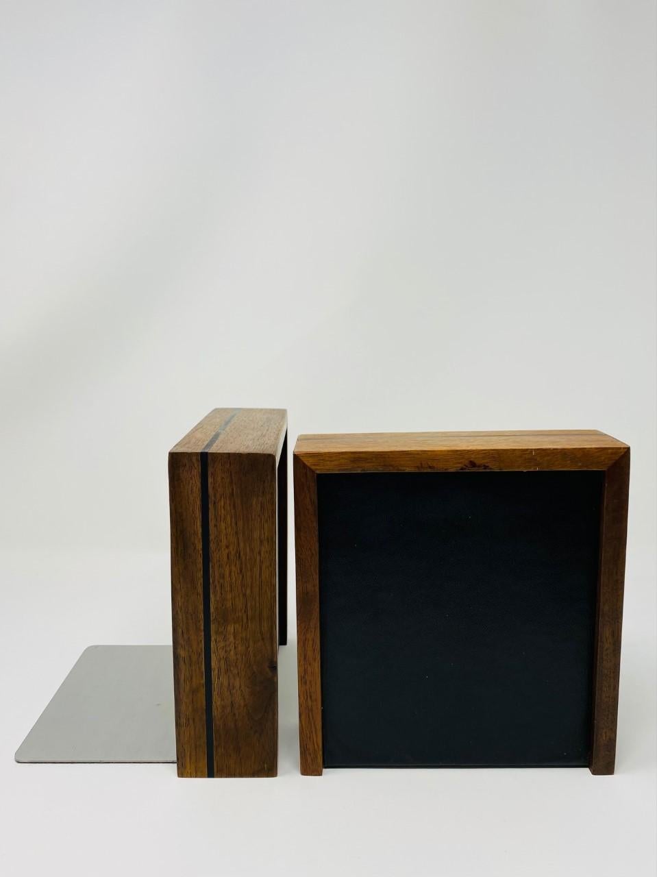Walnut Mid Century Rectangular Bookends by DAPCO For Sale