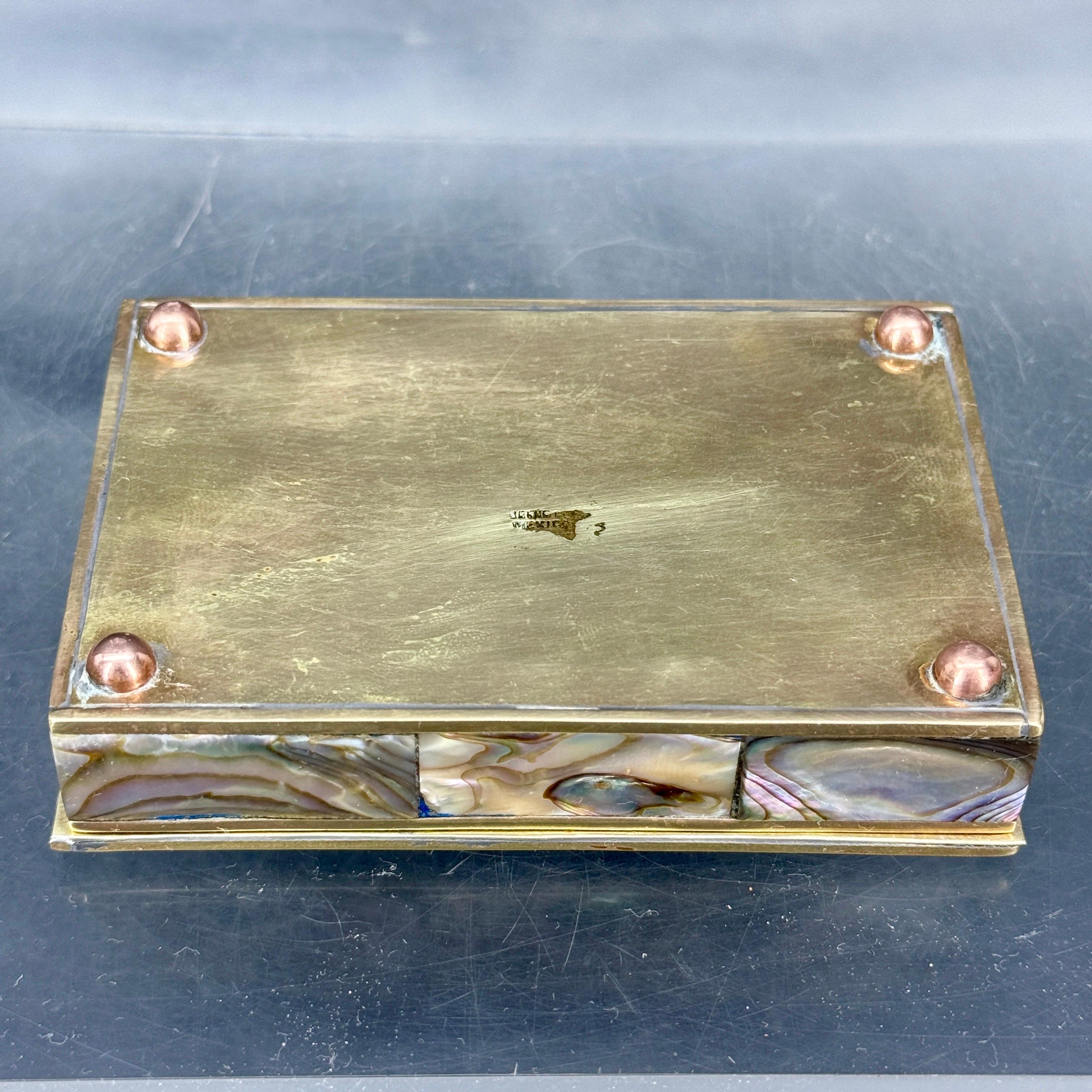 Mid-century Rectangular Brass And Shell Jewelry T… - image 12