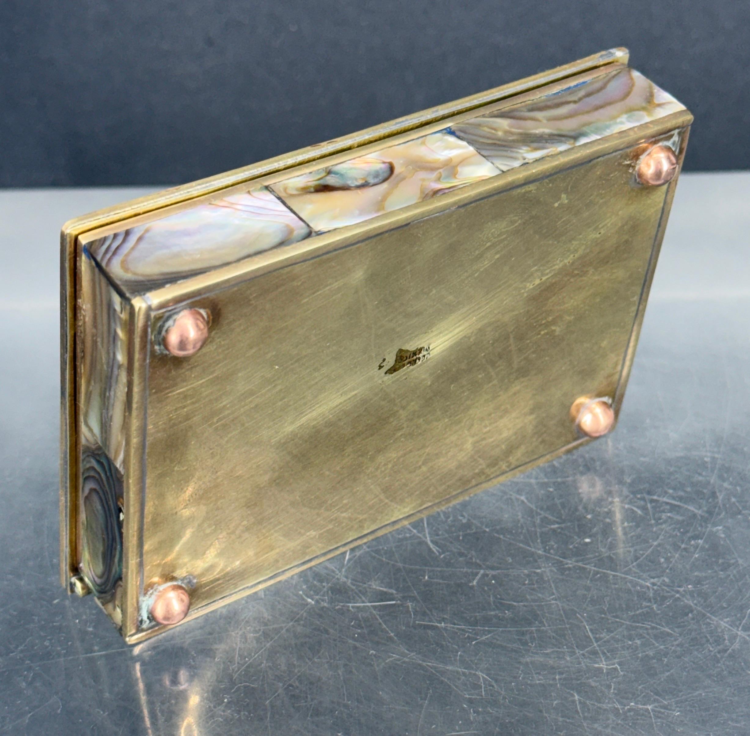 Mid-century Rectangular Brass And Shell Jewelry T… - image 17