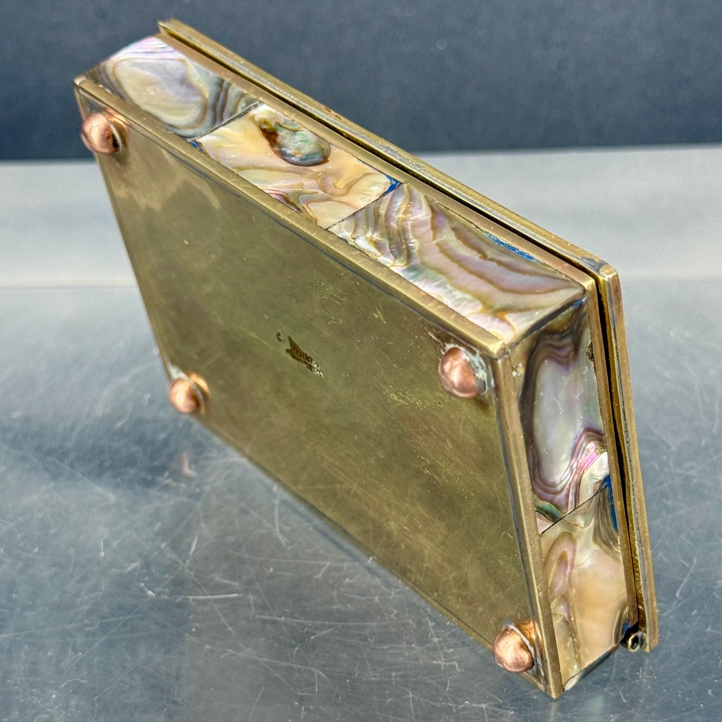 Mid-century Rectangular Brass And Shell Jewelry T… - image 18