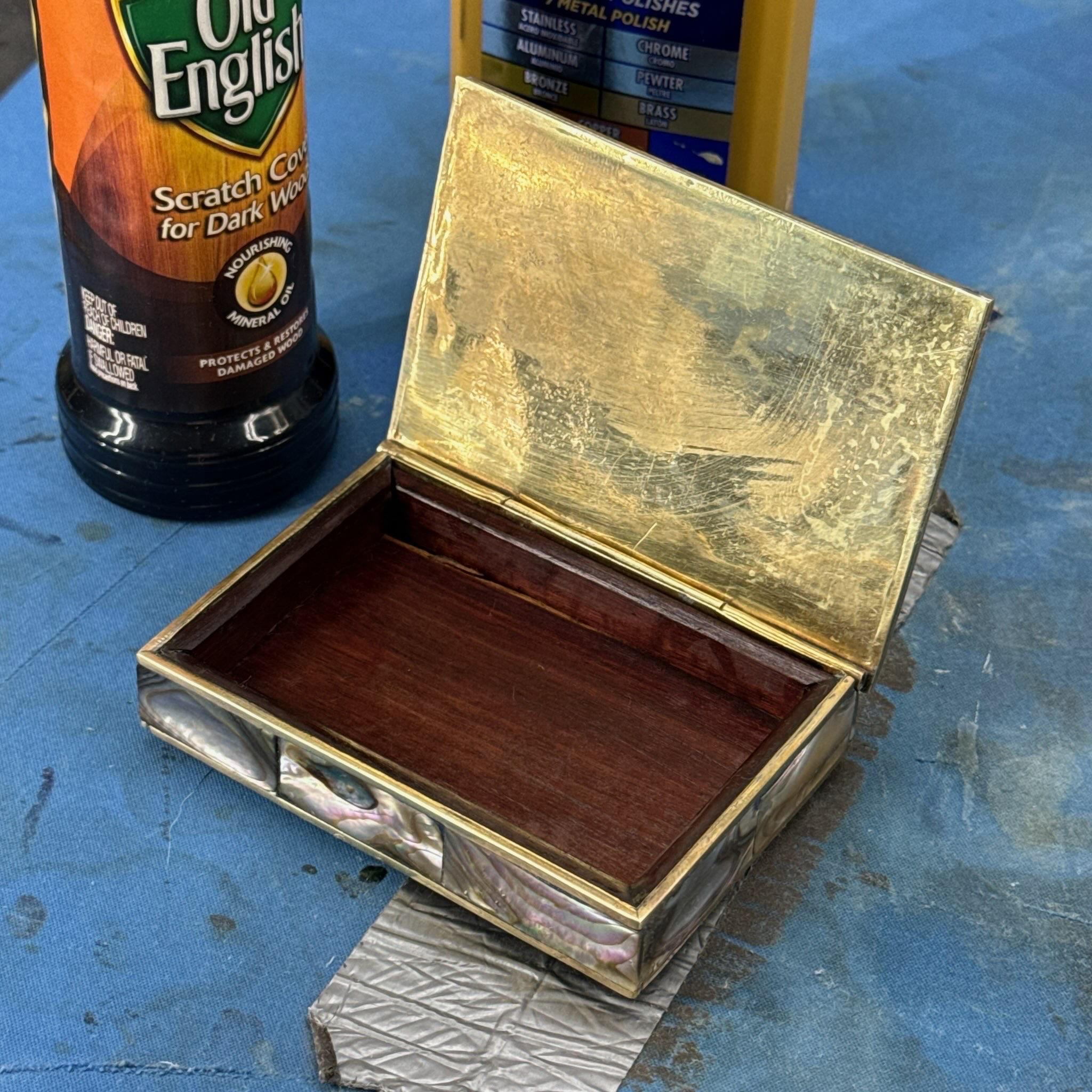 Mid-century Rectangular Brass And Shell Jewelry T… - image 5