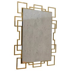 Mid Century Rectangular Brass Italian Wall Mirror, 1970