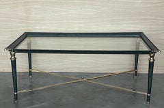 Mid Century Rectangular Coffee Table, Green Iron with Bronze and Brass Details