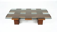 Mid-Century Rectangular Coffee Table, Walnut and Glass, Italy , 1960s