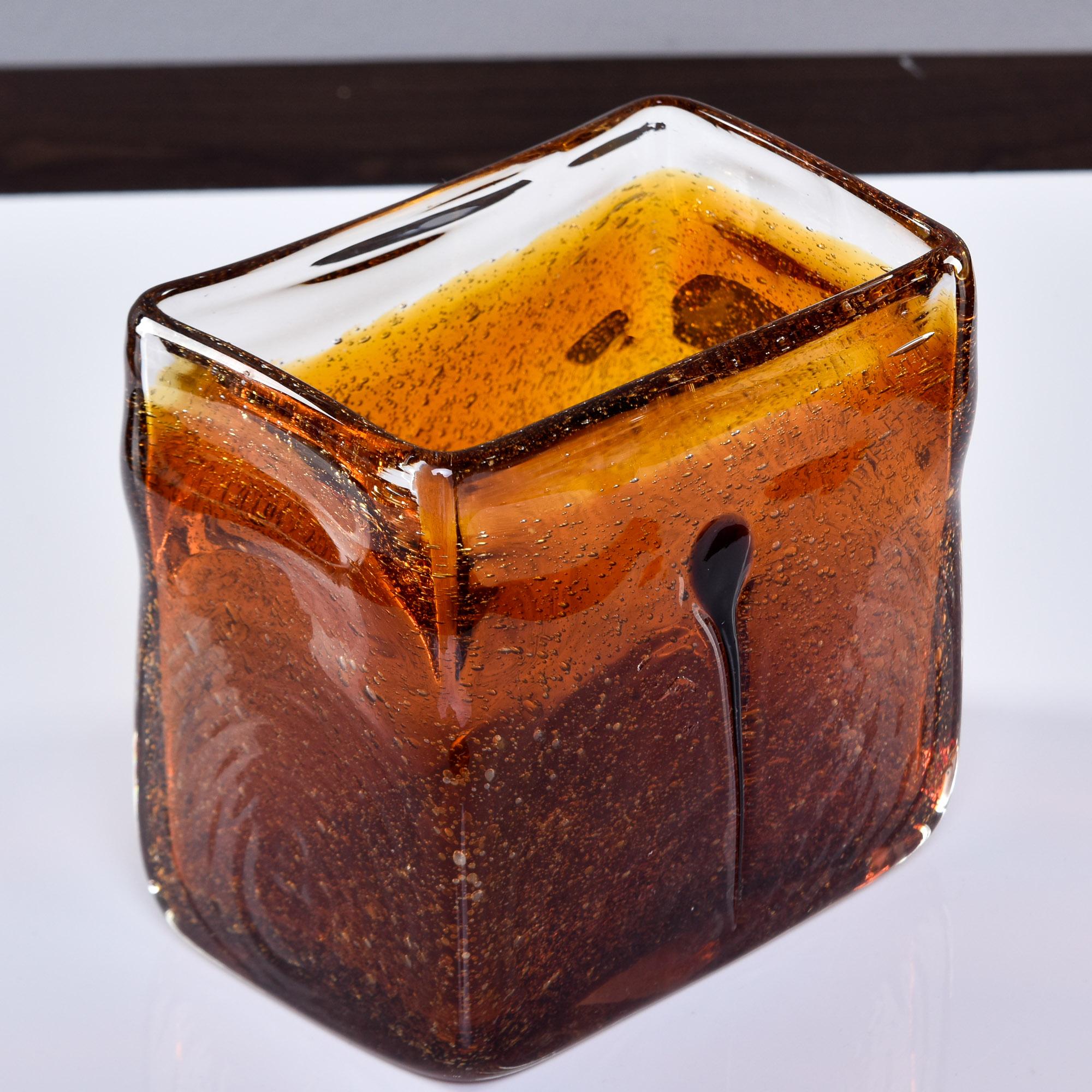 Mid-Century moderno Vaso di Murano rettangolare di metà secolo, ambra scura in vendita