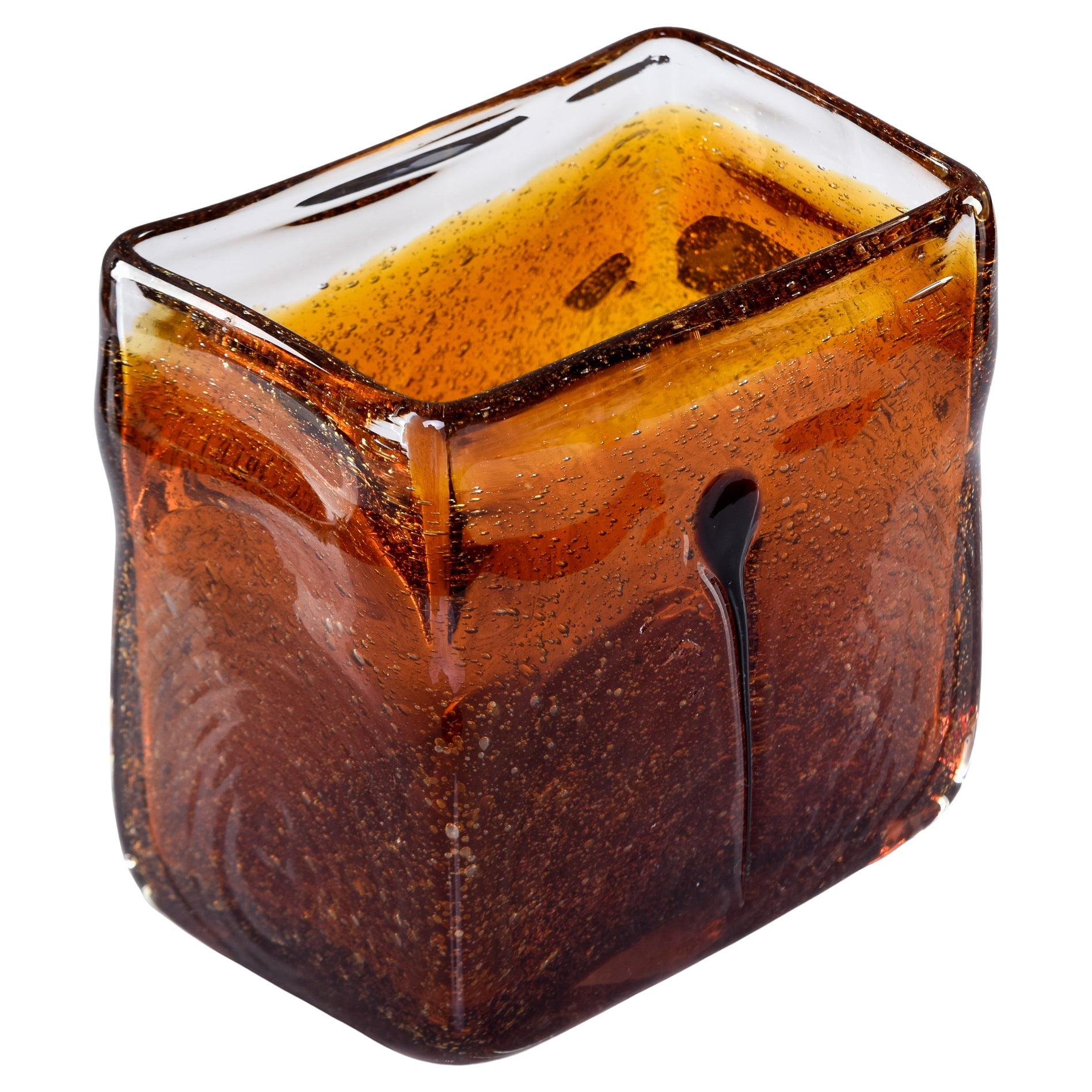 Vaso di Murano rettangolare di metà secolo, ambra scura in vendita
