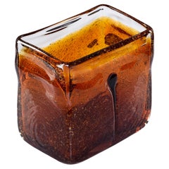 Mid Century Rectangular Dark Amber Murano Vase