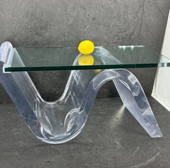 Mid-Century Rectangular Glass Lucite Wave Coffee Cocktail Table, 1960's