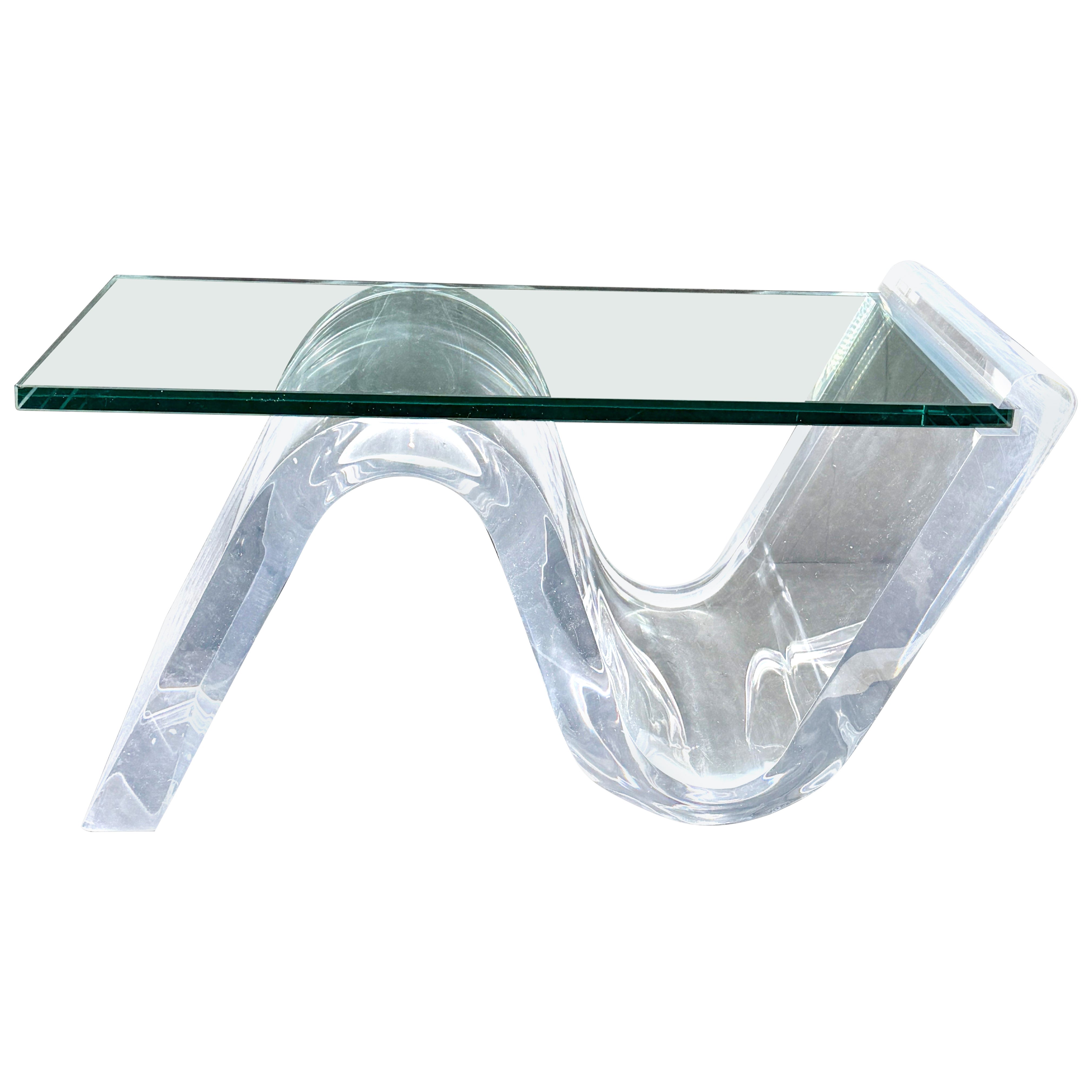 Mid-Century Rectangular Glass Lucite Wave Coffee Cocktail Table, 1960
s For Sale
