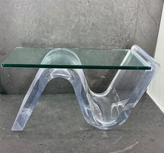 Mid-Century Rectangular Glass Lucite Wave Coffee Cocktail Table, 1960
s