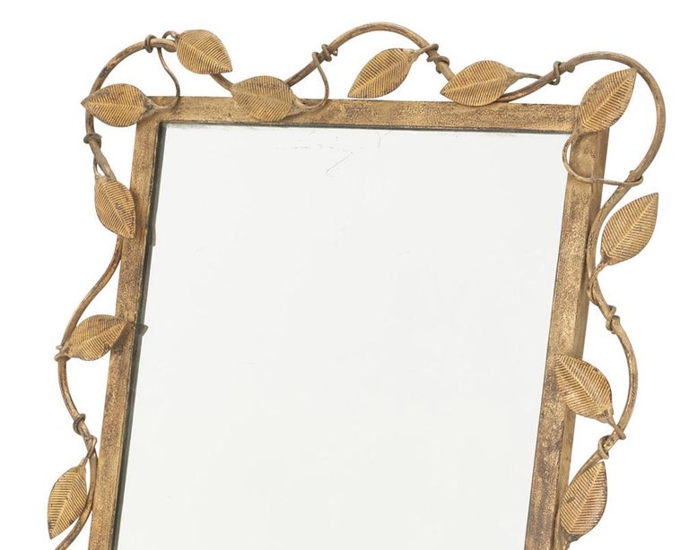 Midcentury Rectangular Mirror in Brass Leaf at 1stDibs