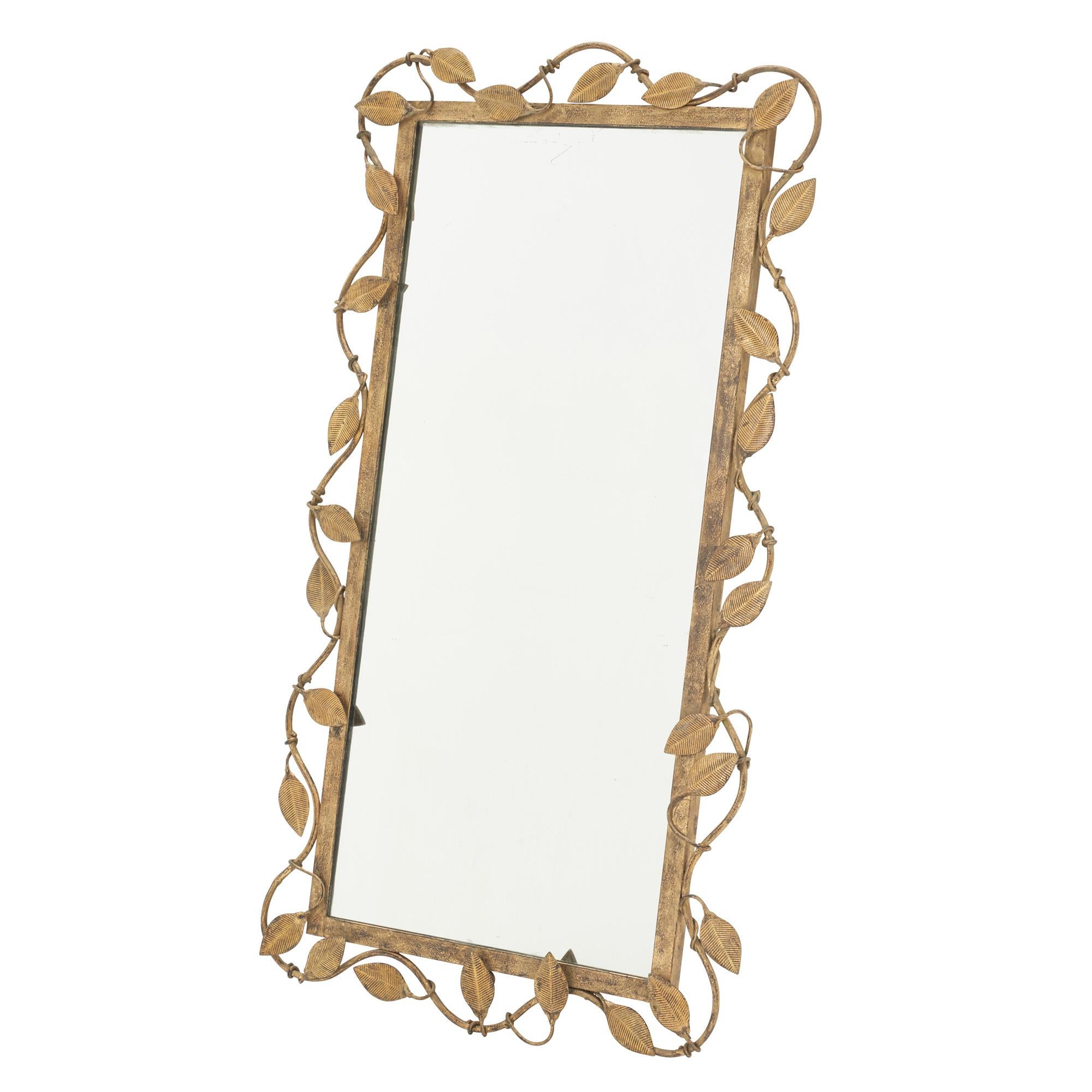 Midcentury Rectangular Mirror in Brass Leaf In Good Condition In New York, NY
