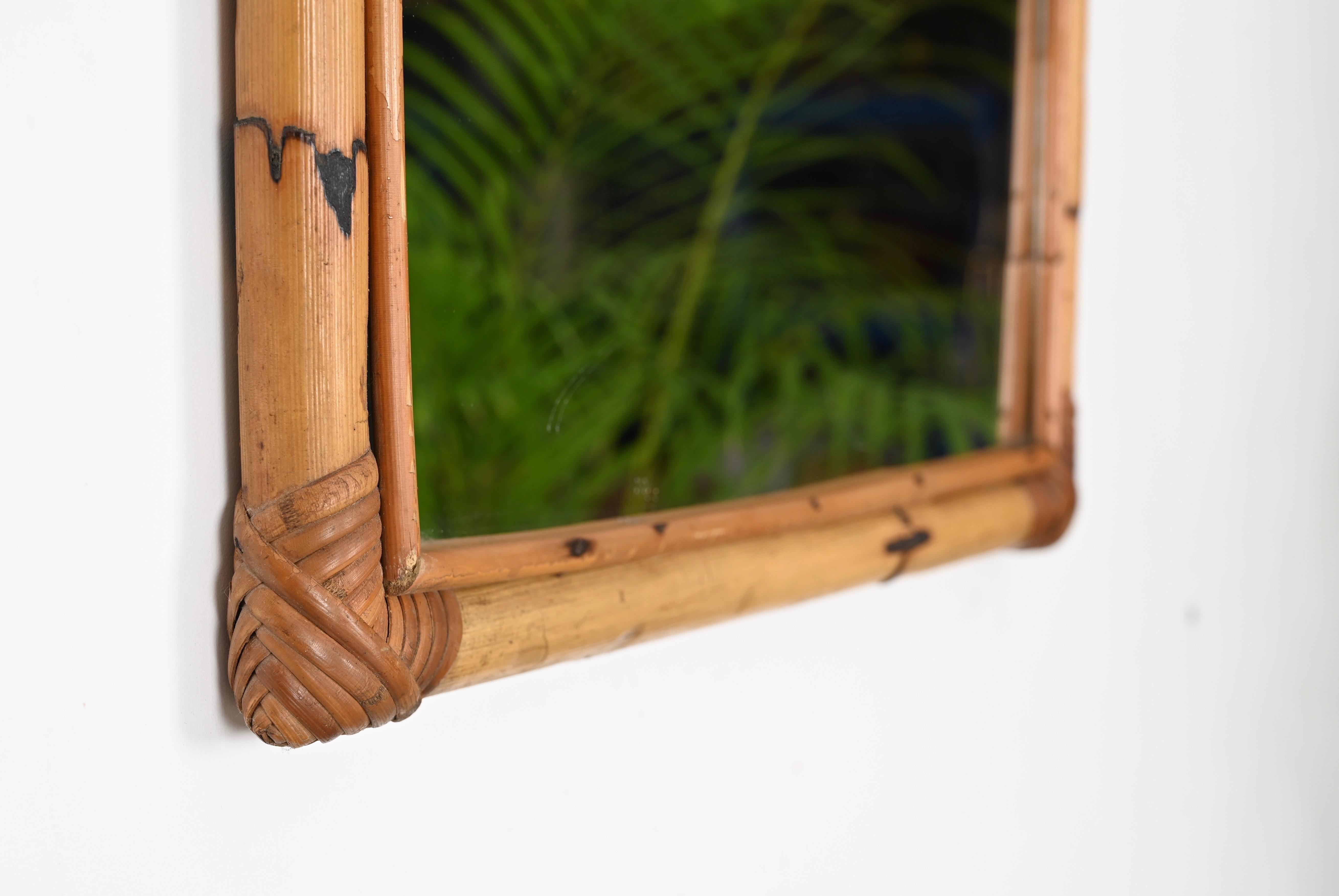 Mid-Century Rectangular Mirror in Rattan, Bamboo and Wicker, Italy 1970s For Sale 3