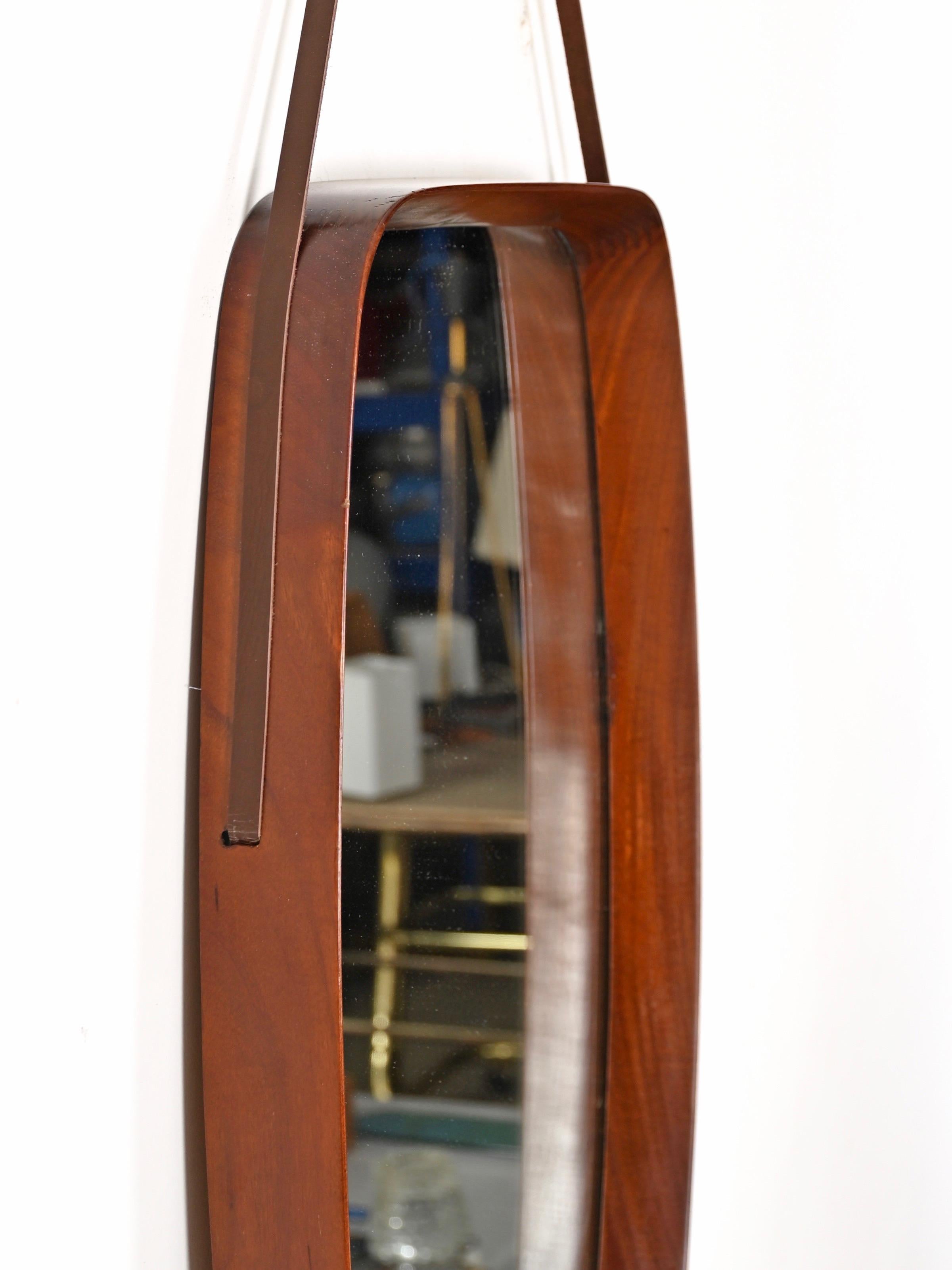 Rechteckiger Spiegel aus der Jahrhundertmitte, Teakholz, Leder von Campo & Graffi, Italien 1960er (Moderne der Mitte des Jahrhunderts) im Angebot