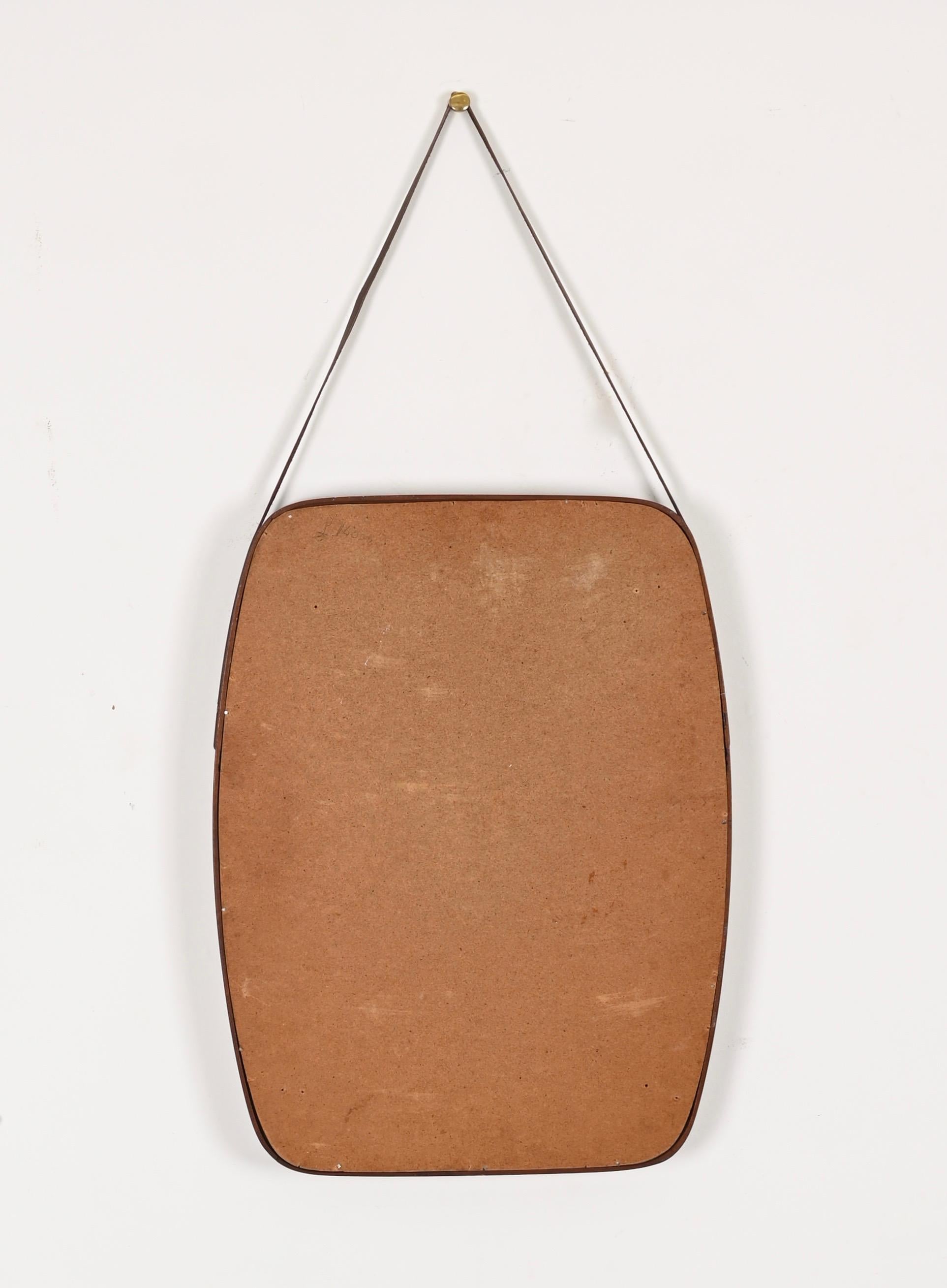 Mid-Century Rectangular Mirror in Teak, Leather by Campo & Graffi, Italy 1960s For Sale 1