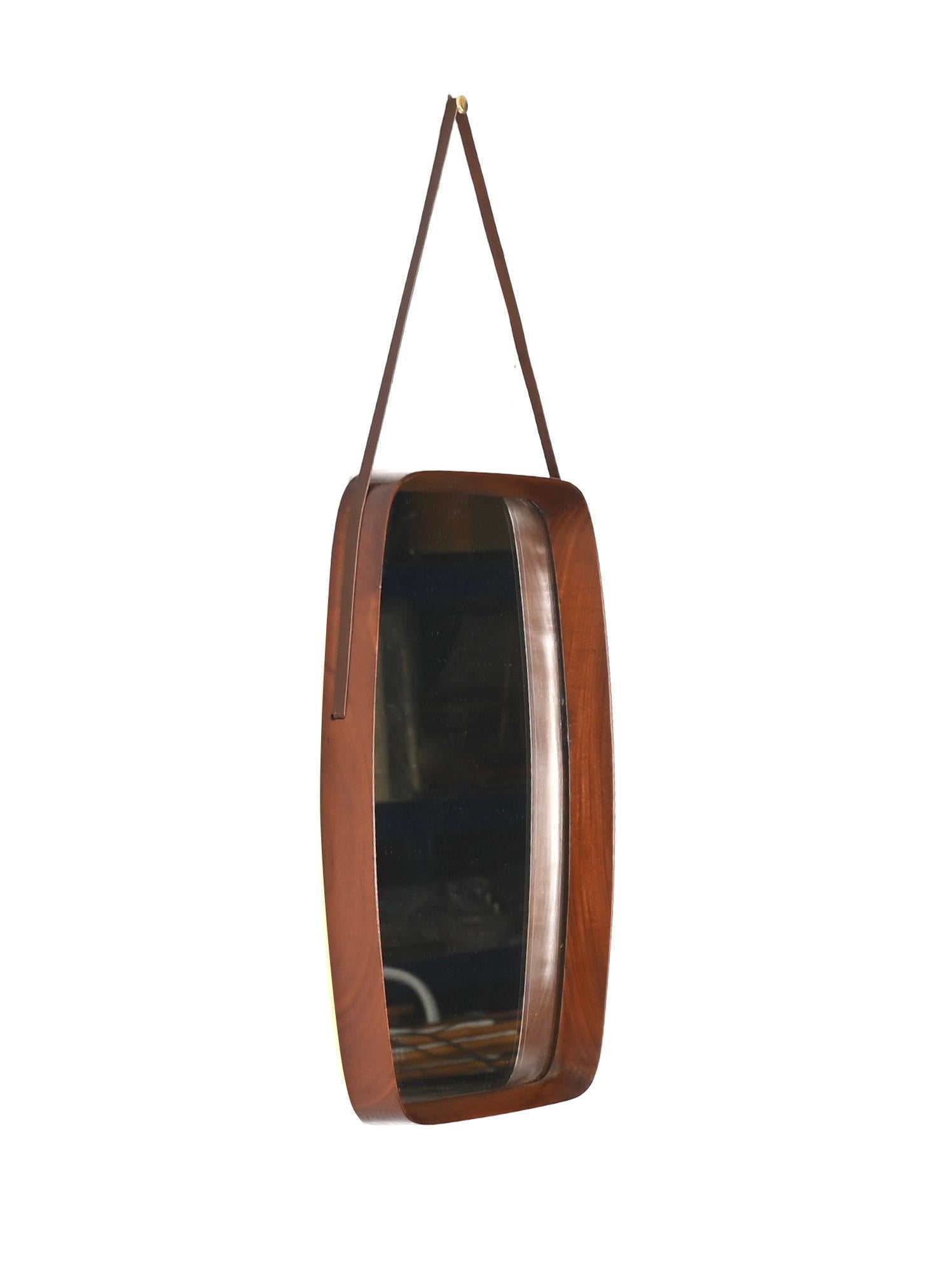Rechteckiger Spiegel aus der Jahrhundertmitte, Teakholz, Leder von Campo & Graffi, Italien 1960er im Angebot 2