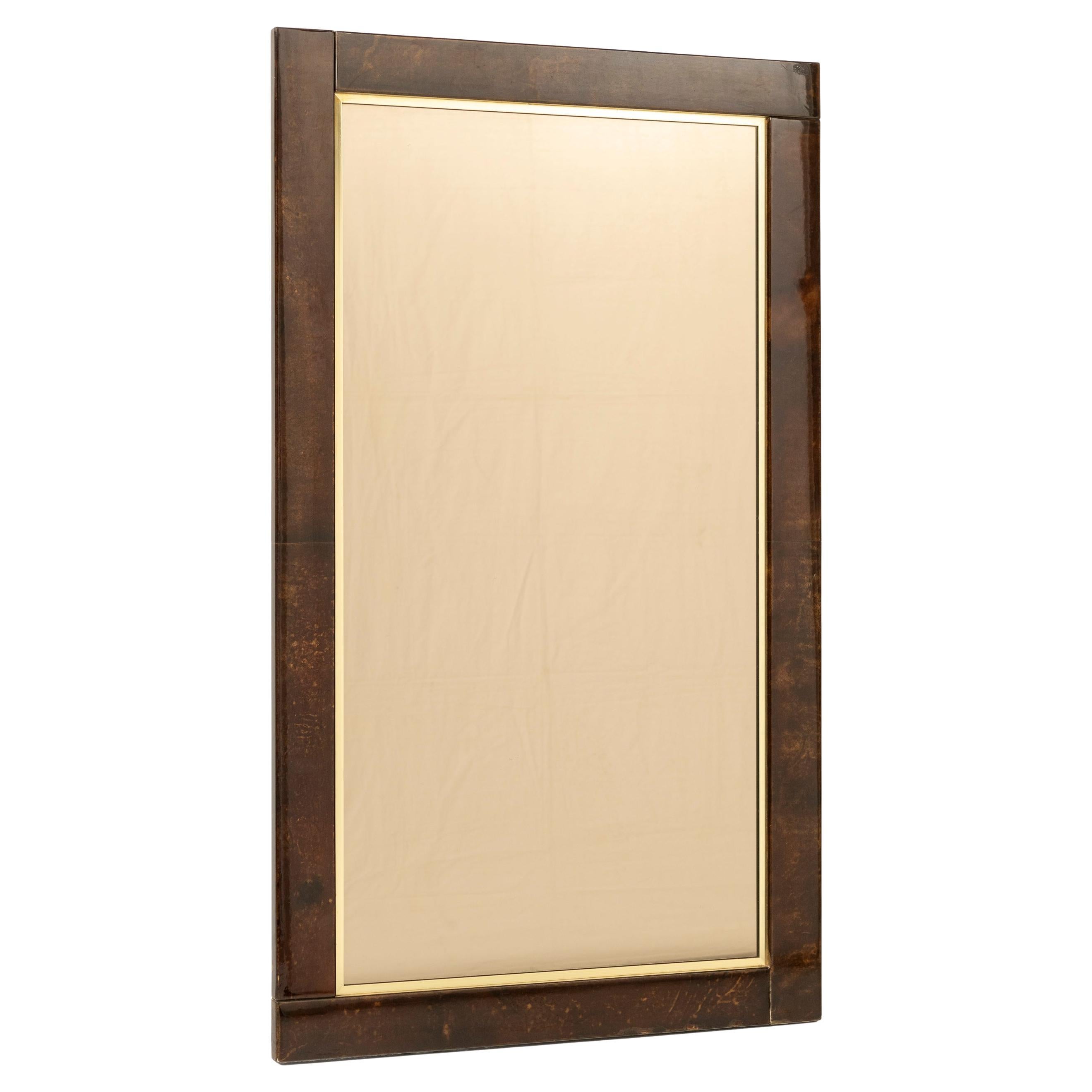 Mid-Century Rectangular Mirror with Glazed Parchment Frame, Italy, 1960