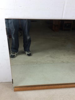 Mid Century Rectangular Mountable Mirror with Beveled Edge & Limed Oak Accent
