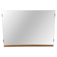 Mid Century Rectangular Mountable Mirror with Beveled Edge & Limed Oak Accent