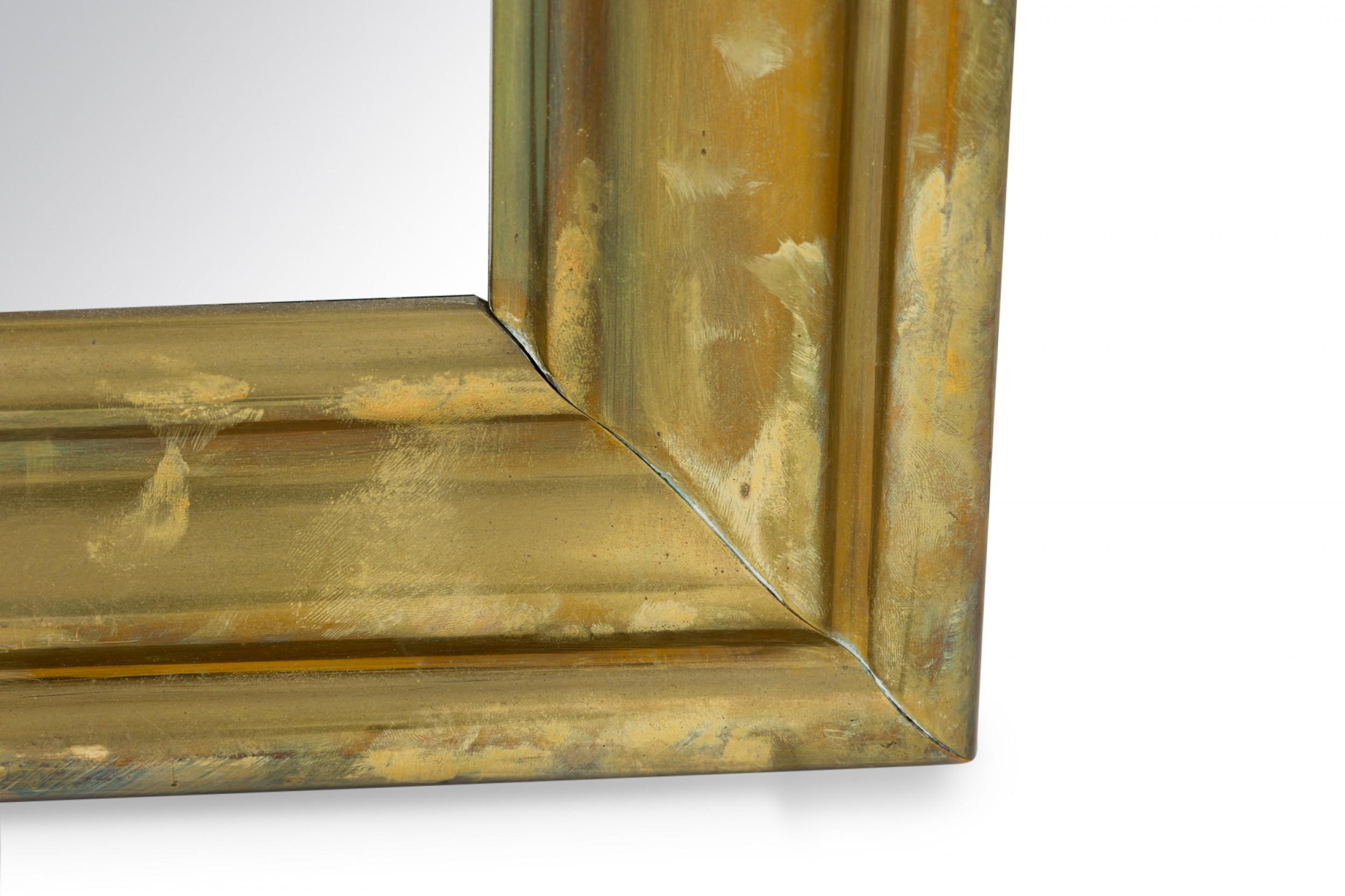 Mid-Century Modern Mid-Century Rectangular Ogee Brass Veneer Bistro Wall Mirror For Sale