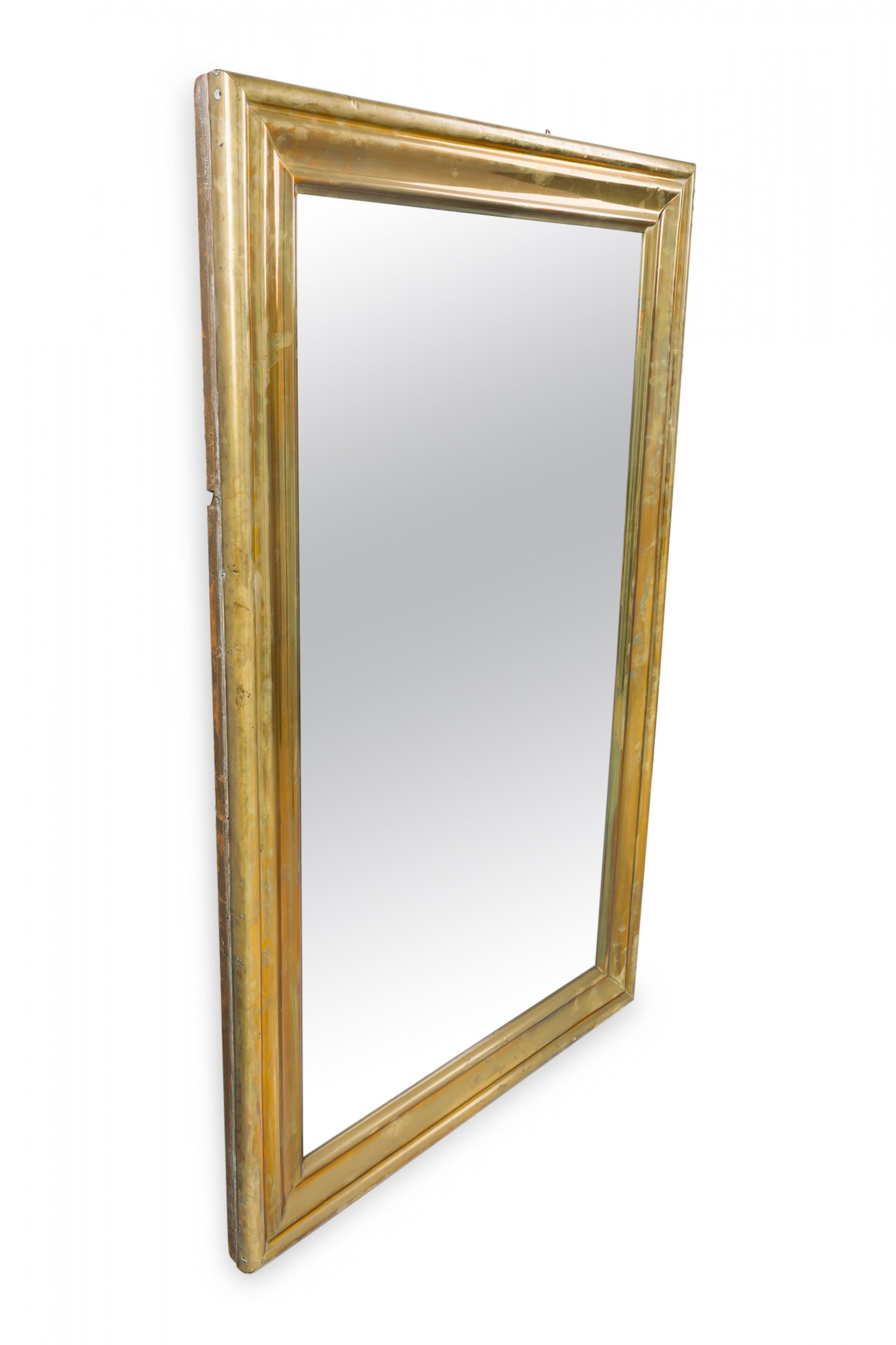 American Mid-Century Rectangular Ogee Brass Veneer Bistro Wall Mirror For Sale