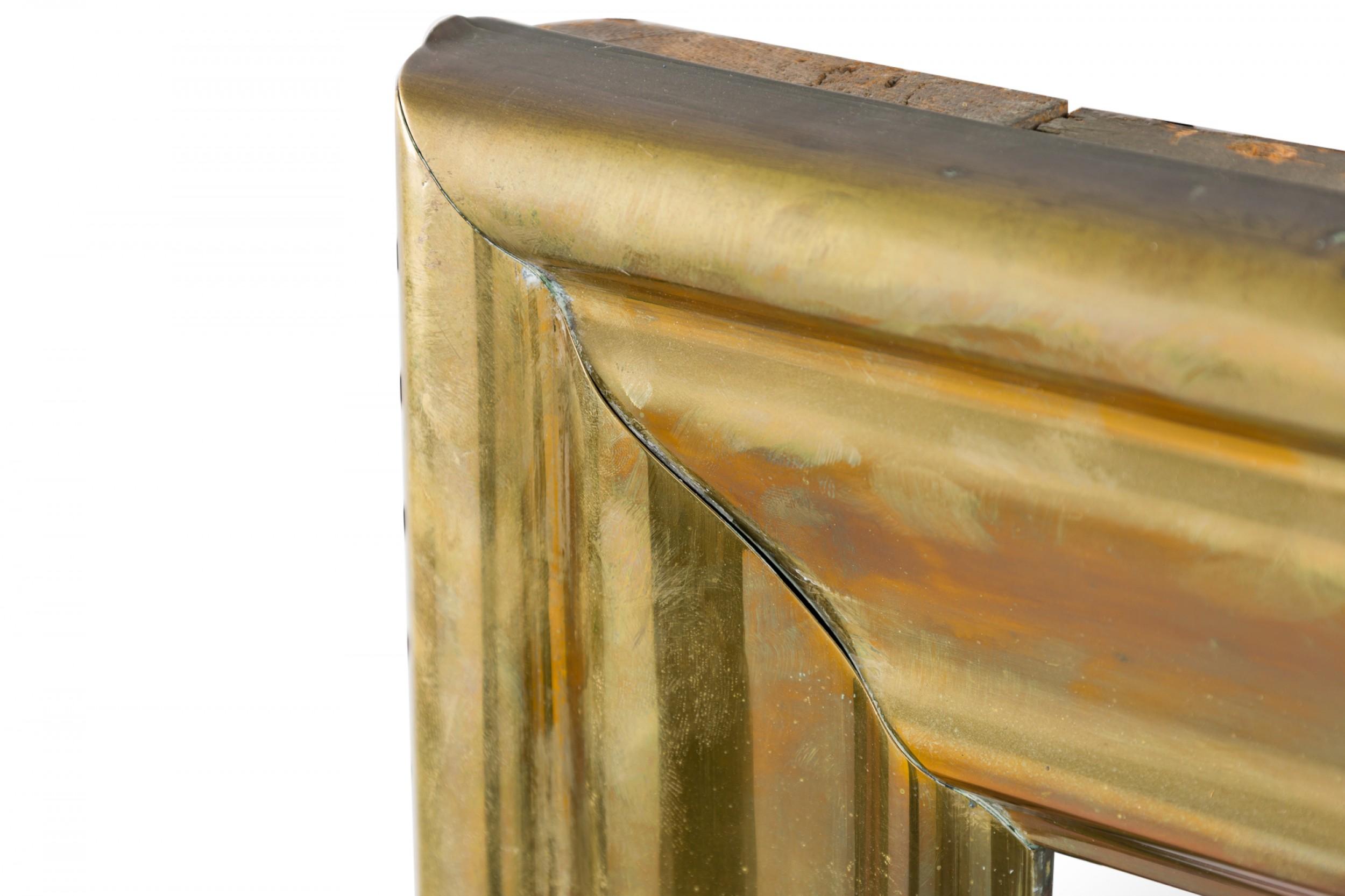 20th Century Mid-Century Rectangular Ogee Brass Veneer Bistro Wall Mirror For Sale