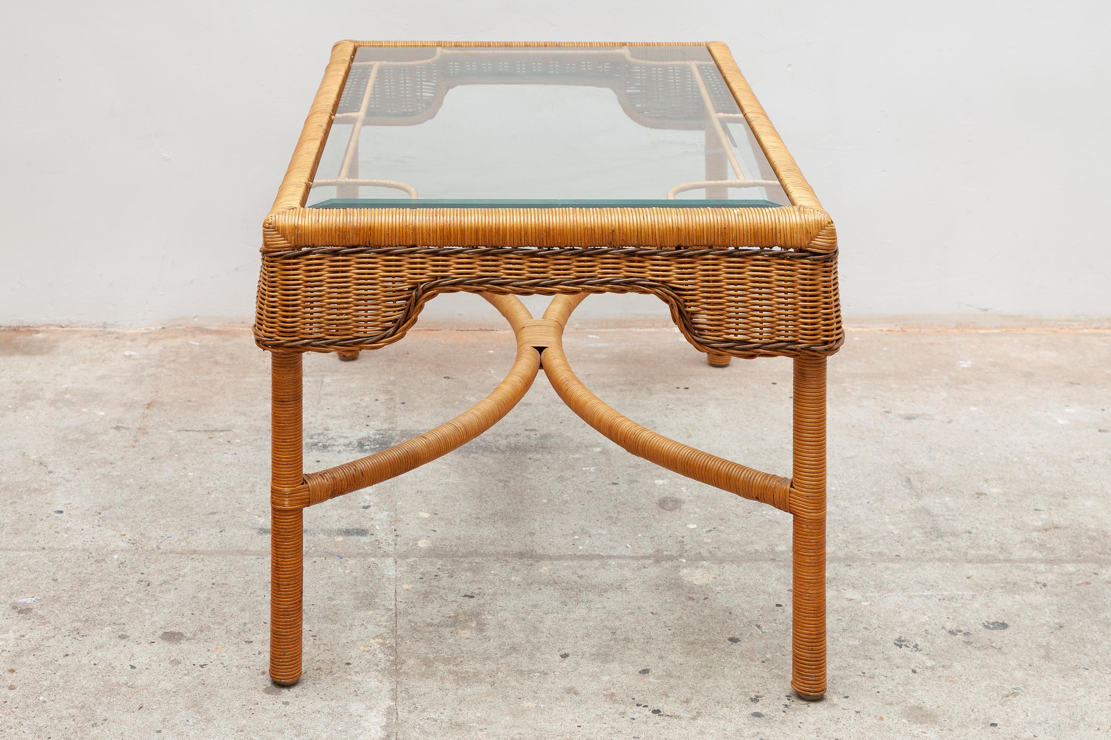 mid century rattan coffee table