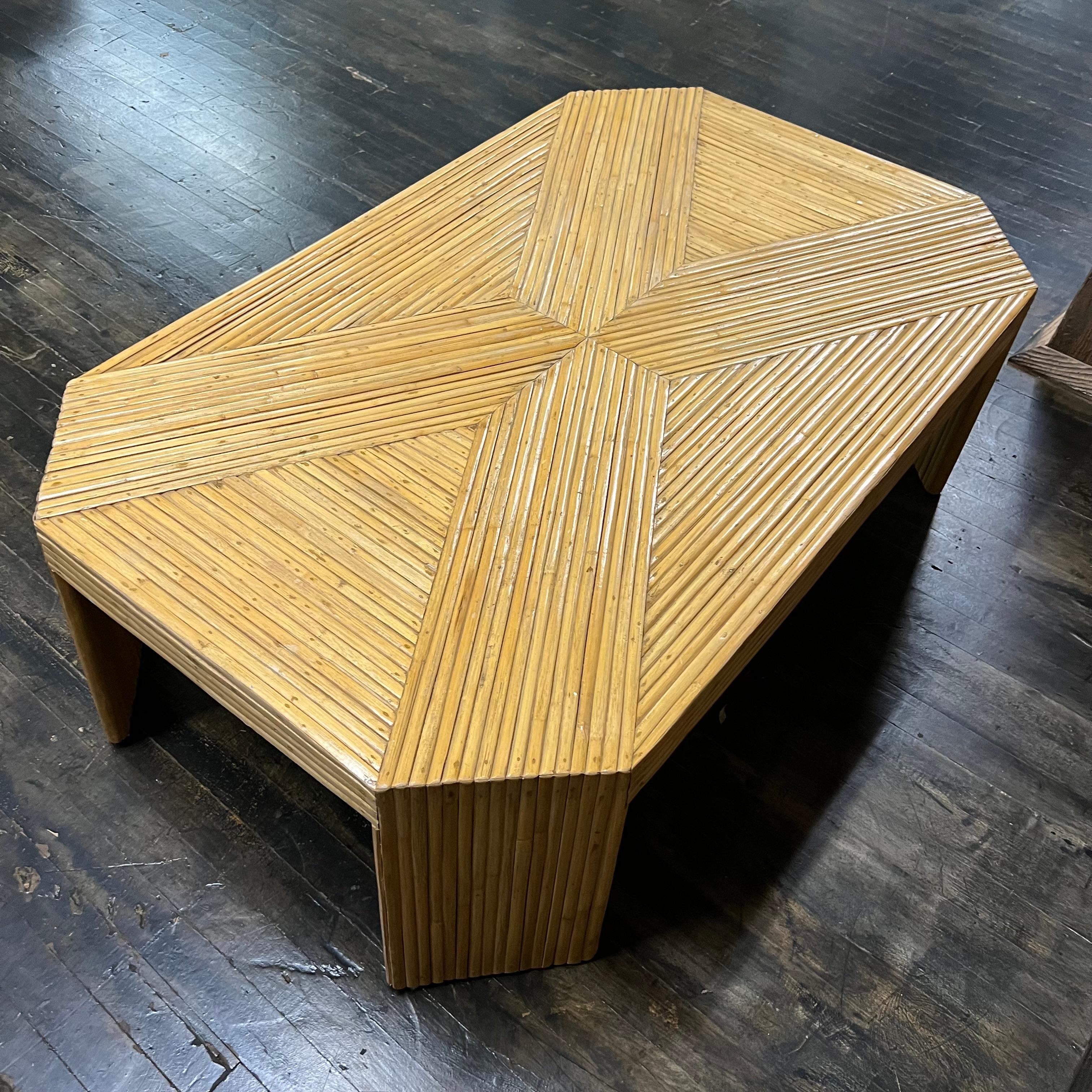 Mid-Century Rectangular Spilt Reed Coffee Table In Good Condition In Chicago, IL