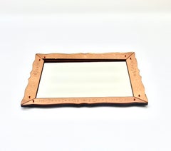 Mid Century Rectangular Venetian Style Pink/ Bronze Etched Mirror, France
