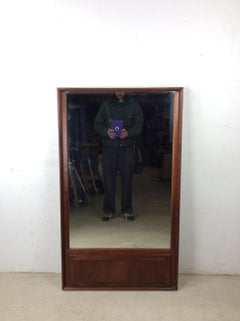 Mid Century Rectangular Wall Mirror with Beveled Walnut Panel at Bottom