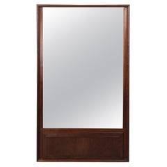 Mid Century Rectangular Wall Mirror with Beveled Walnut Panel at Bottom