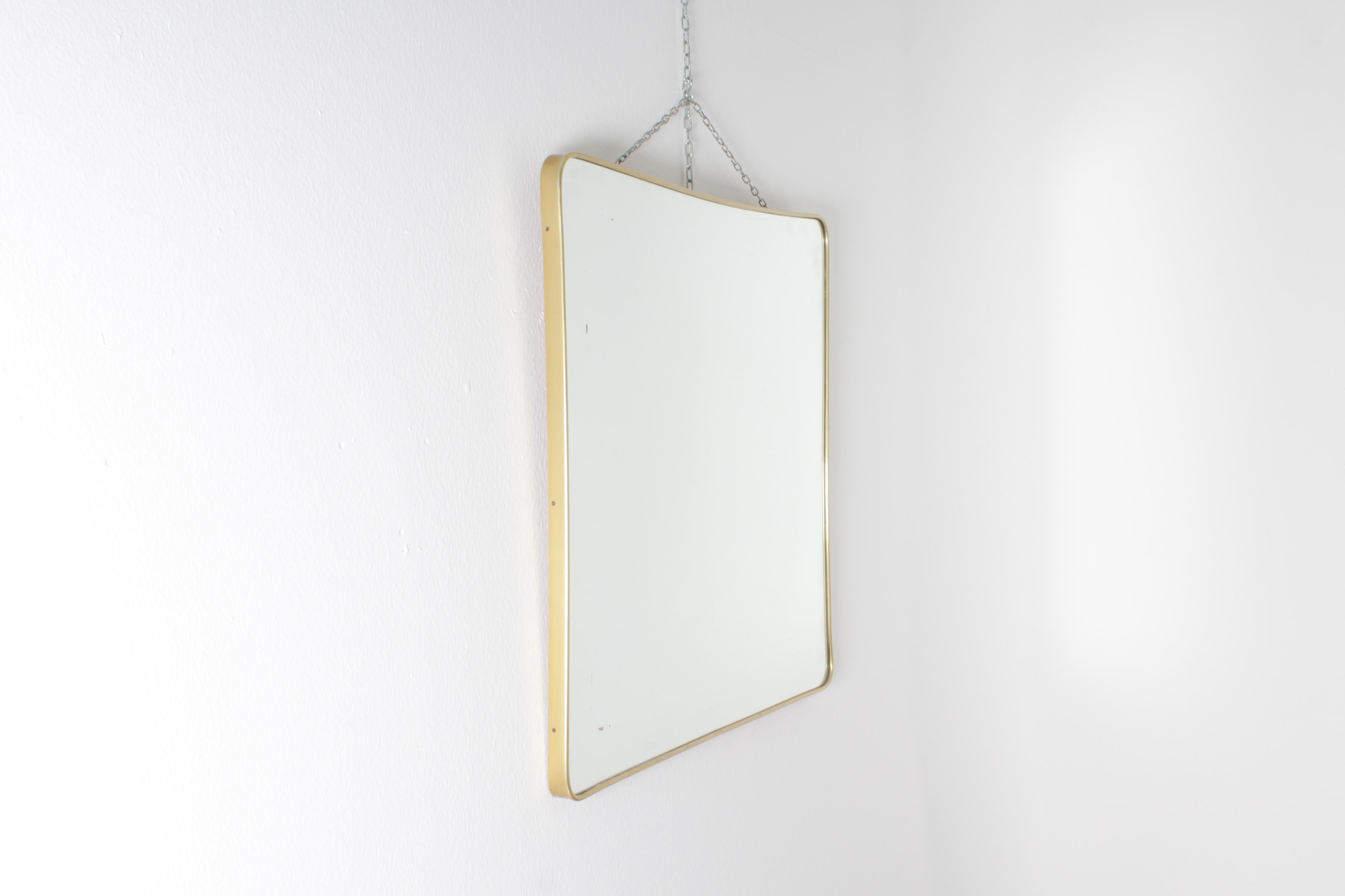 Mid-Century Modern Mid-Century Rectangular Wall Mirror with Golden Aluminum Frame 50s Italy For Sale
