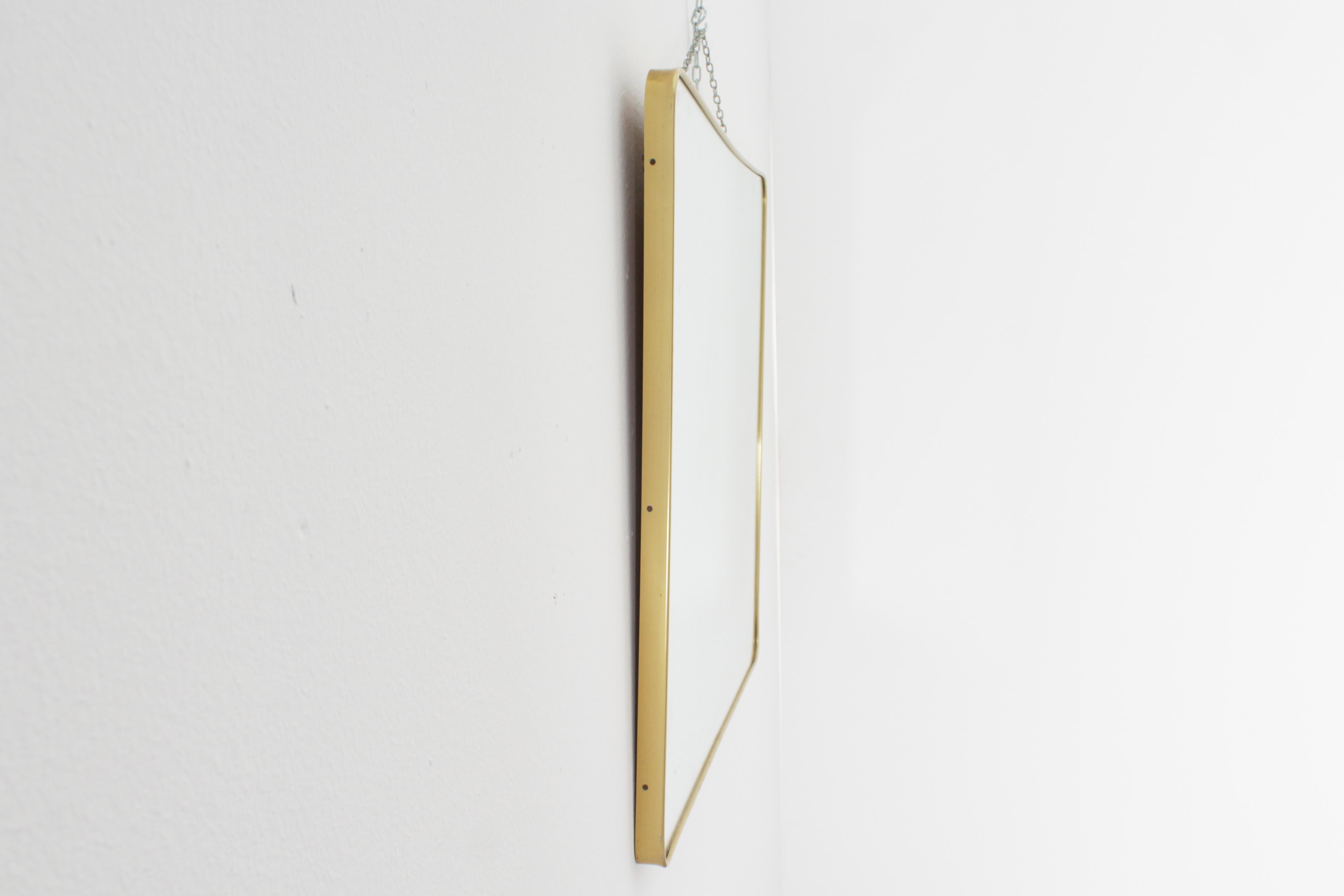 Mid-20th Century Mid-Century Rectangular Wall Mirror with Golden Aluminum Frame 50s Italy For Sale