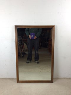 Mid Century Rectangular Wall Mirror with Rounded Walnut Frame
