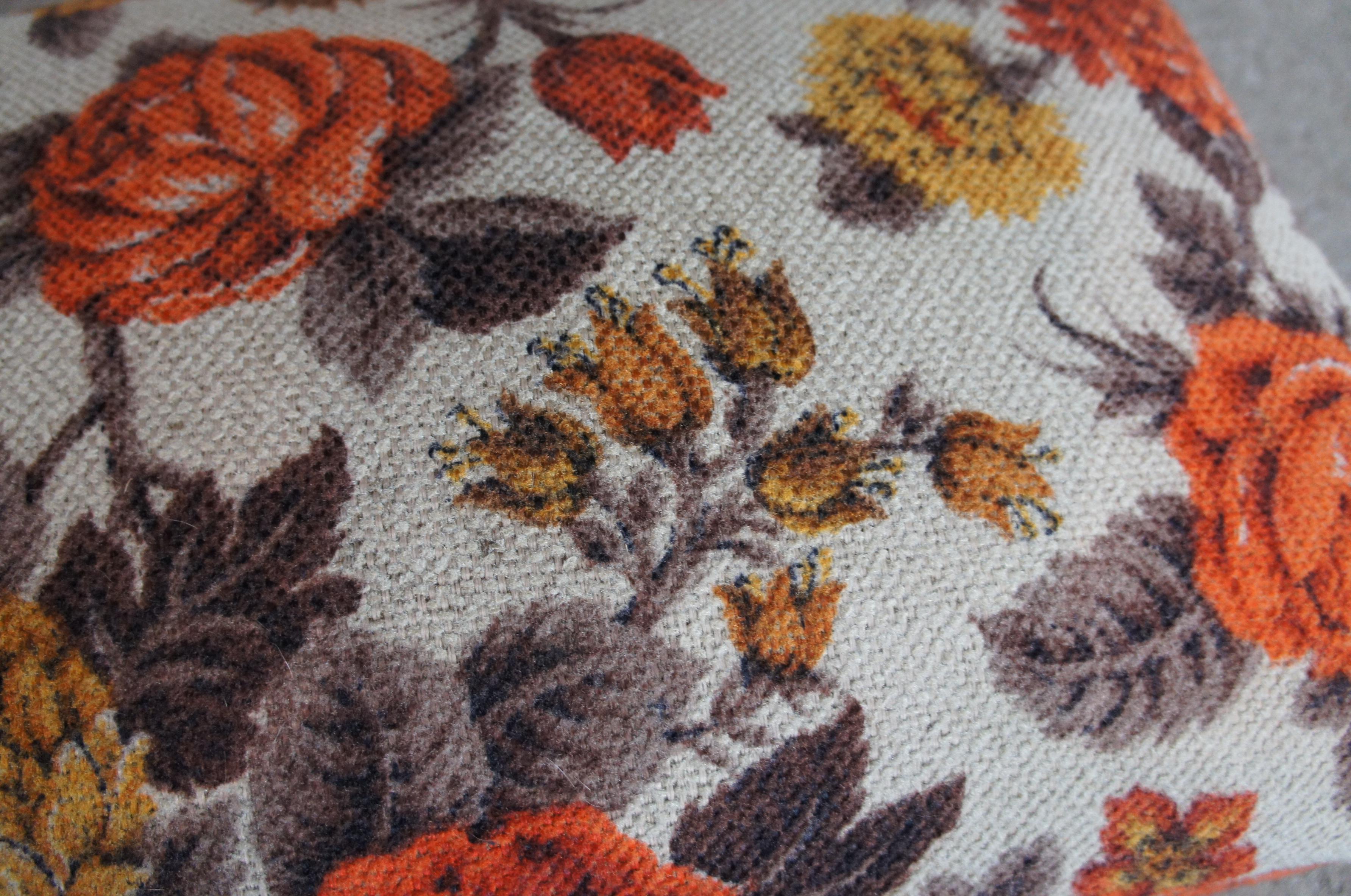 Mid Century Rectangular Wool Upholstered Floral Oak Foot Stool Seat Ottoman 6