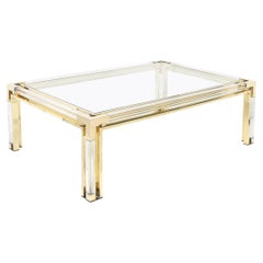 Mid-Century Rectilinear Brass & Lucite Glass Top Cocktail Table by Maison Jansen