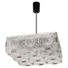 Mid-Century Rectilinear Cut Glass & Nickel Clipped Chandelier by Kamenicky Senov